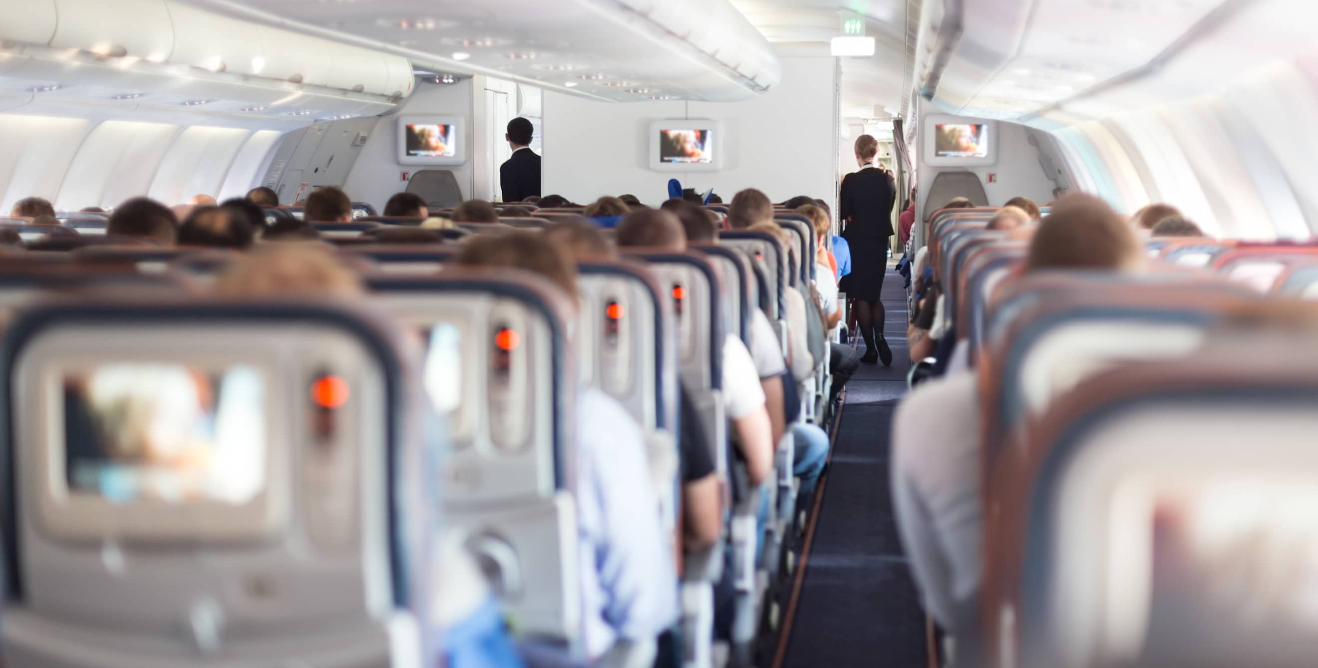 Inside the cabin of a large airplane