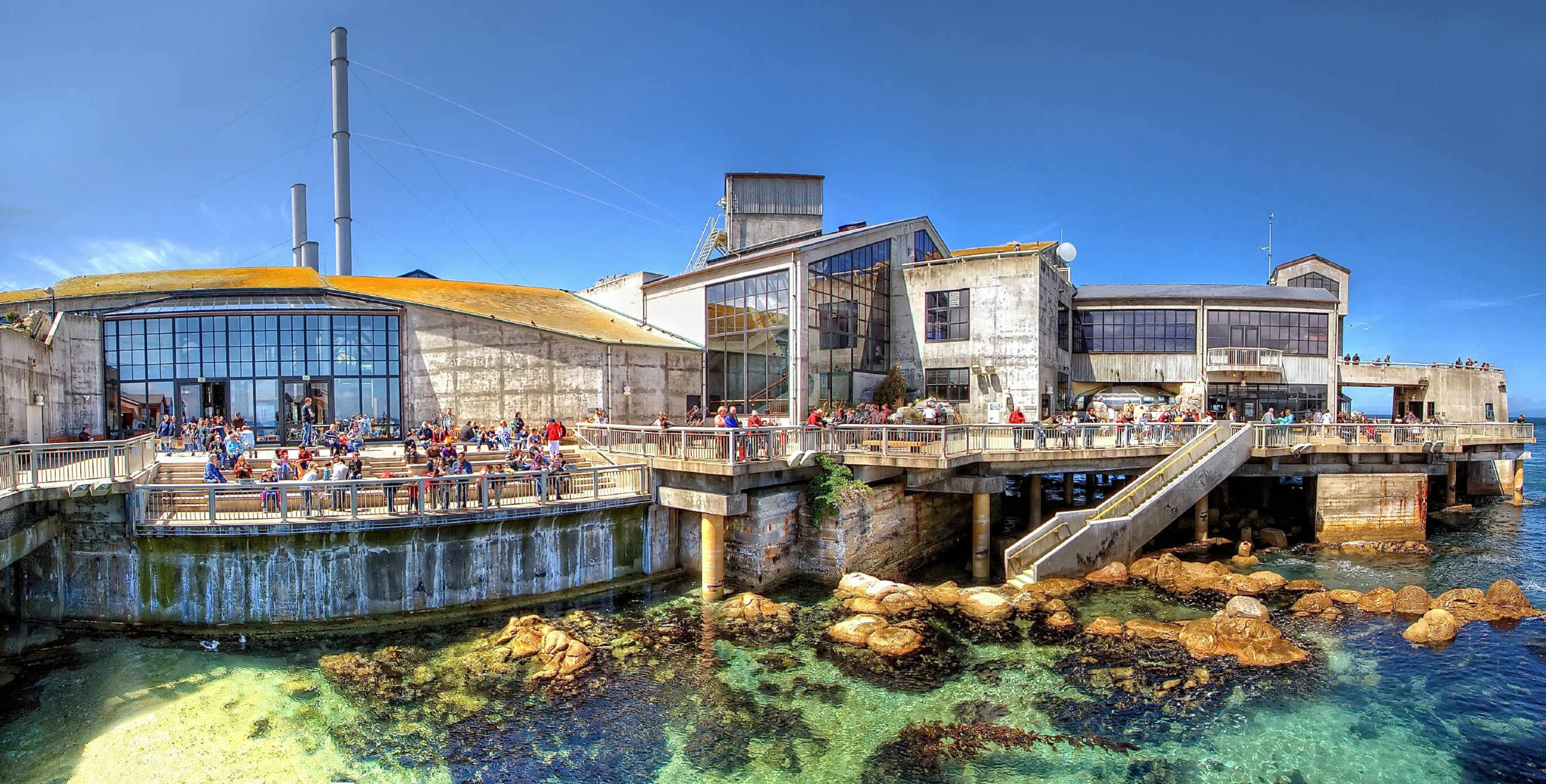 A view of the Monterey Bay Aquarium back deck along Monterey Bay