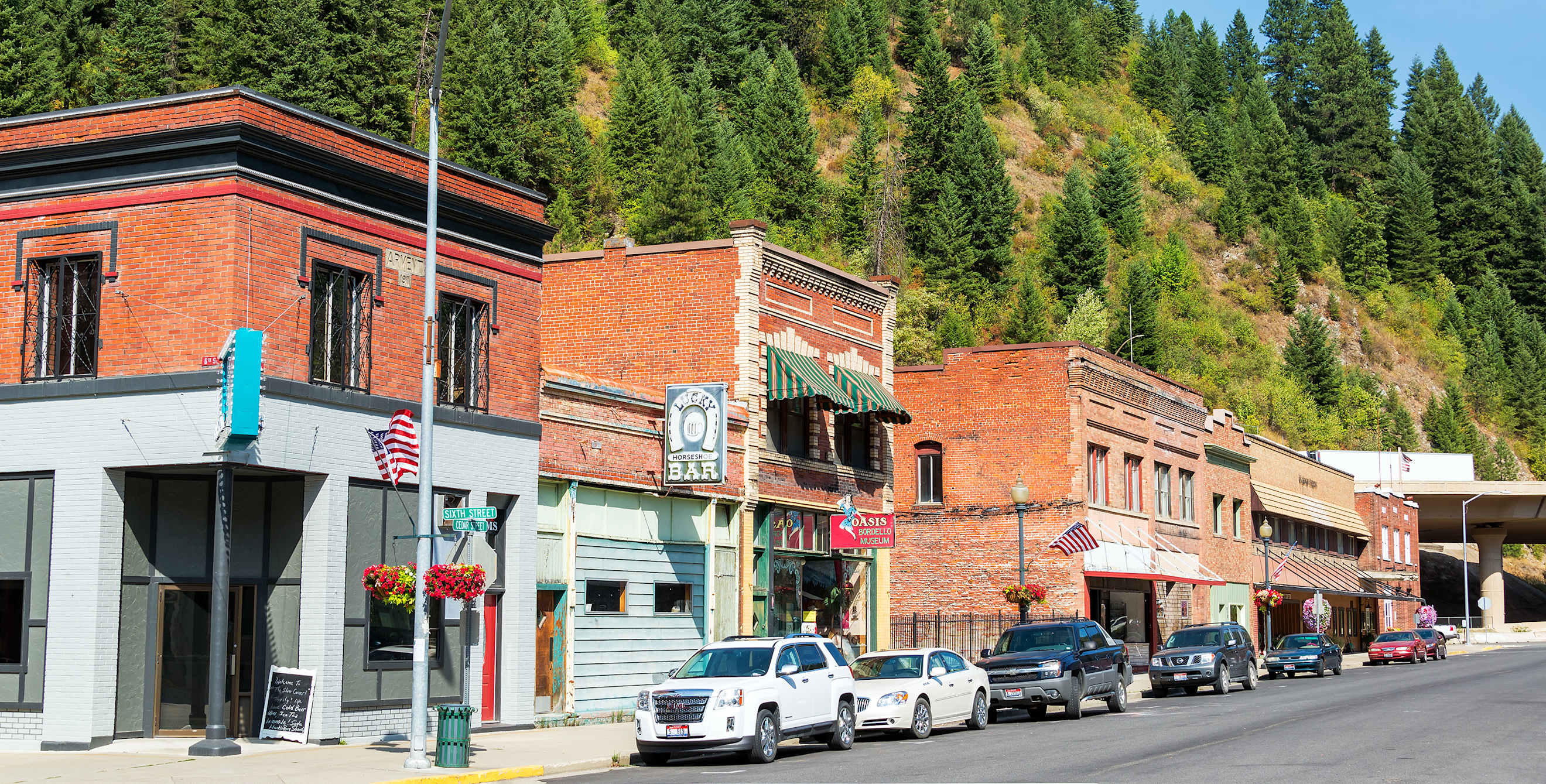 Brick buildings in Wallace, Idaho's historic downtown, image
