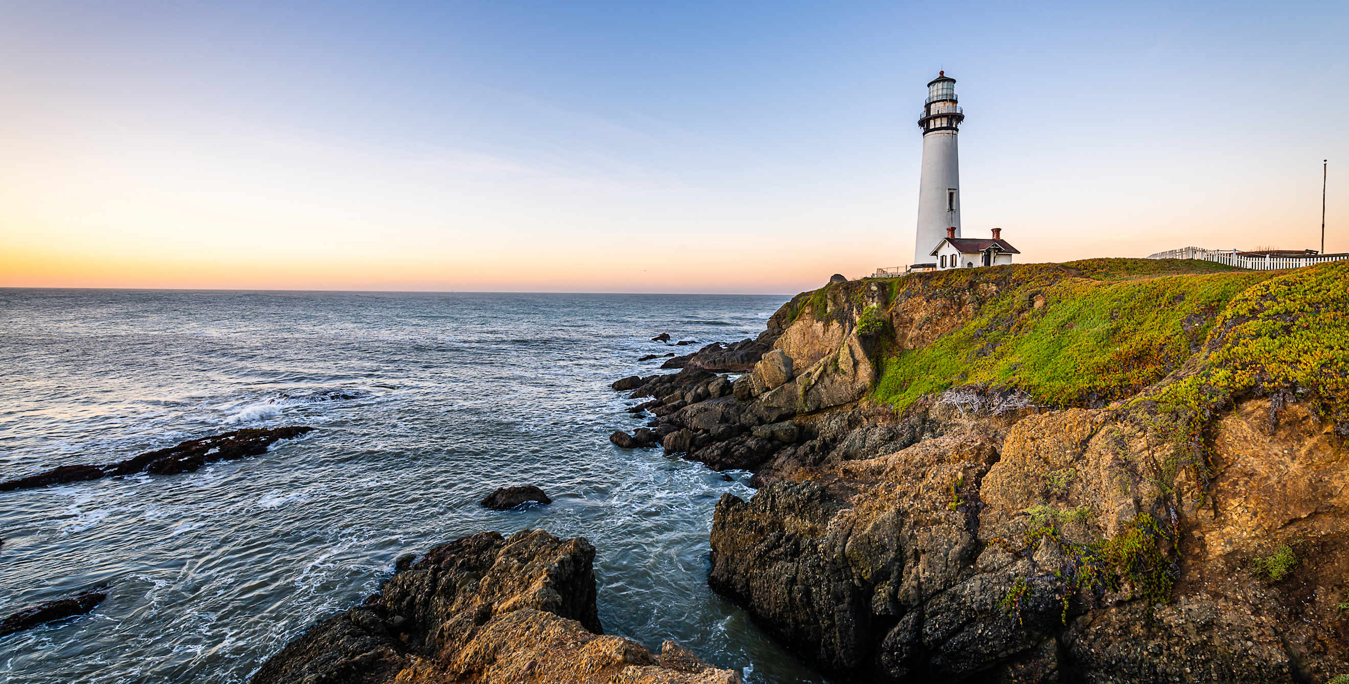Pigeon Point Lighthouse overlooks the ocean near Half Moon Bay, California