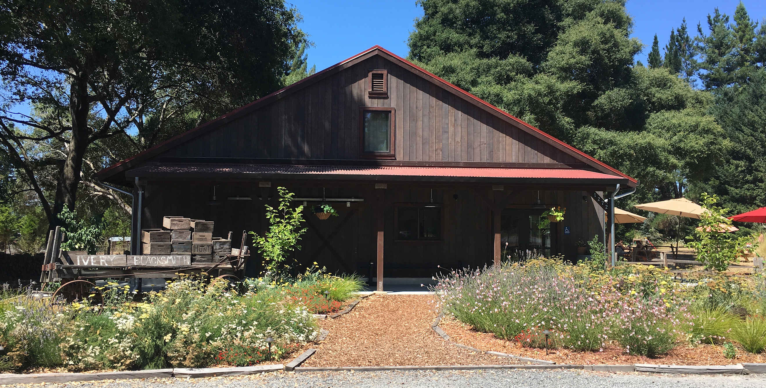 the barn-like exterior of Horse & Plow