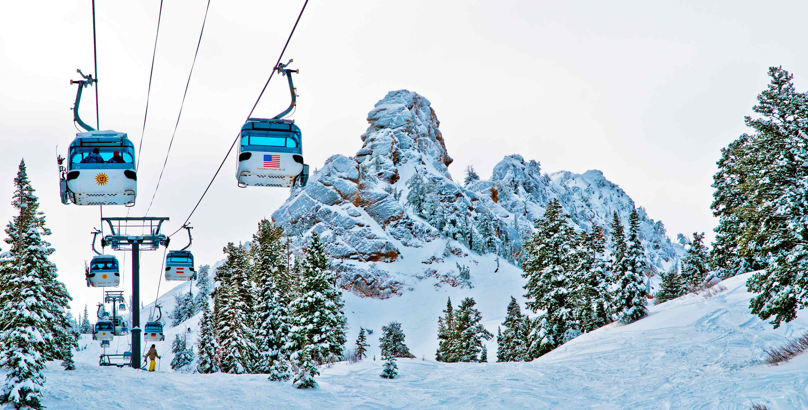 Snowbasin Needles Gondola climbs to the peak