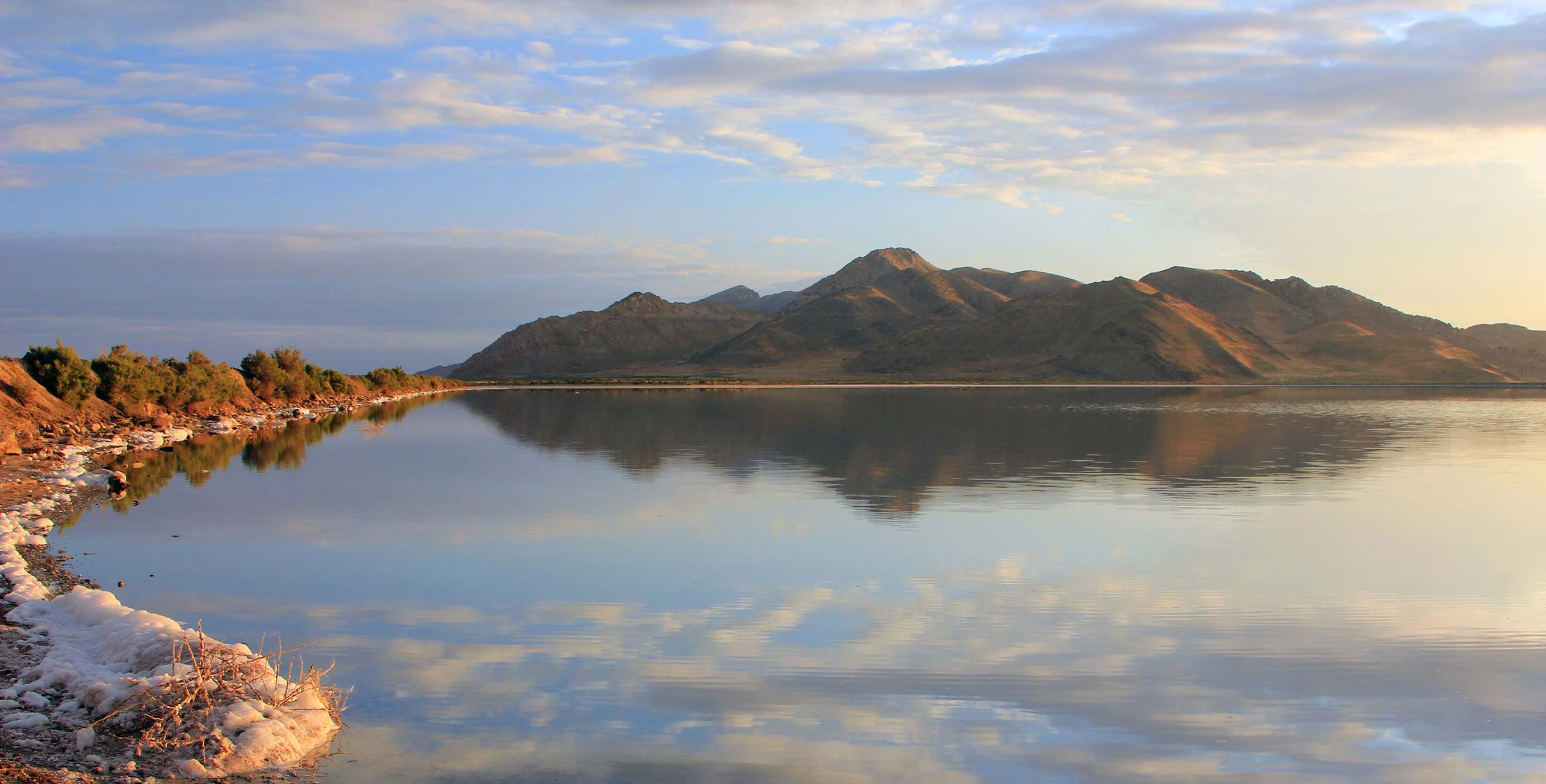 Antelope Island and its reflection in the Great Salt Lake, Utah