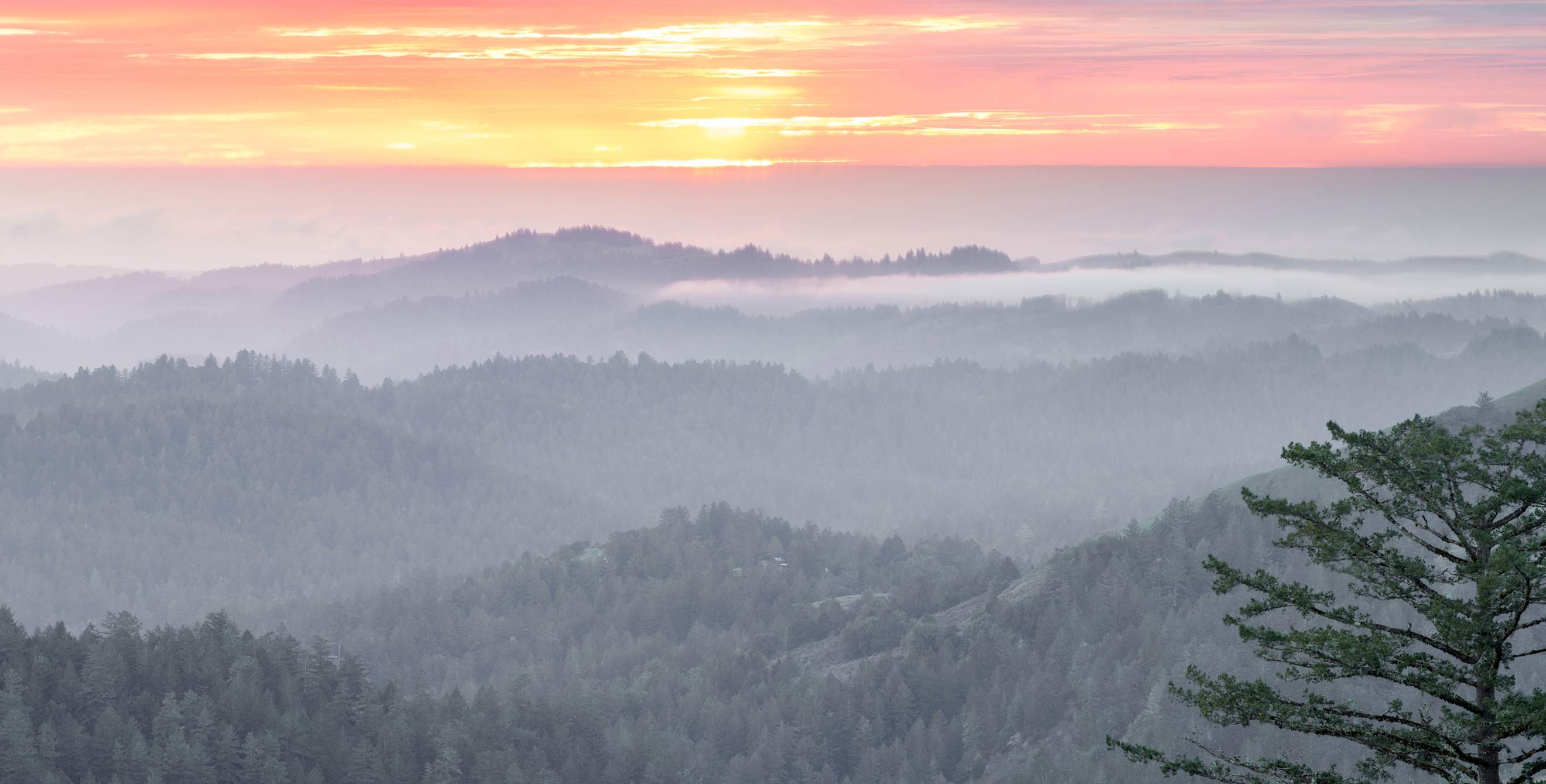 Magical Sunset Panorama over Santa Cruz Mountains