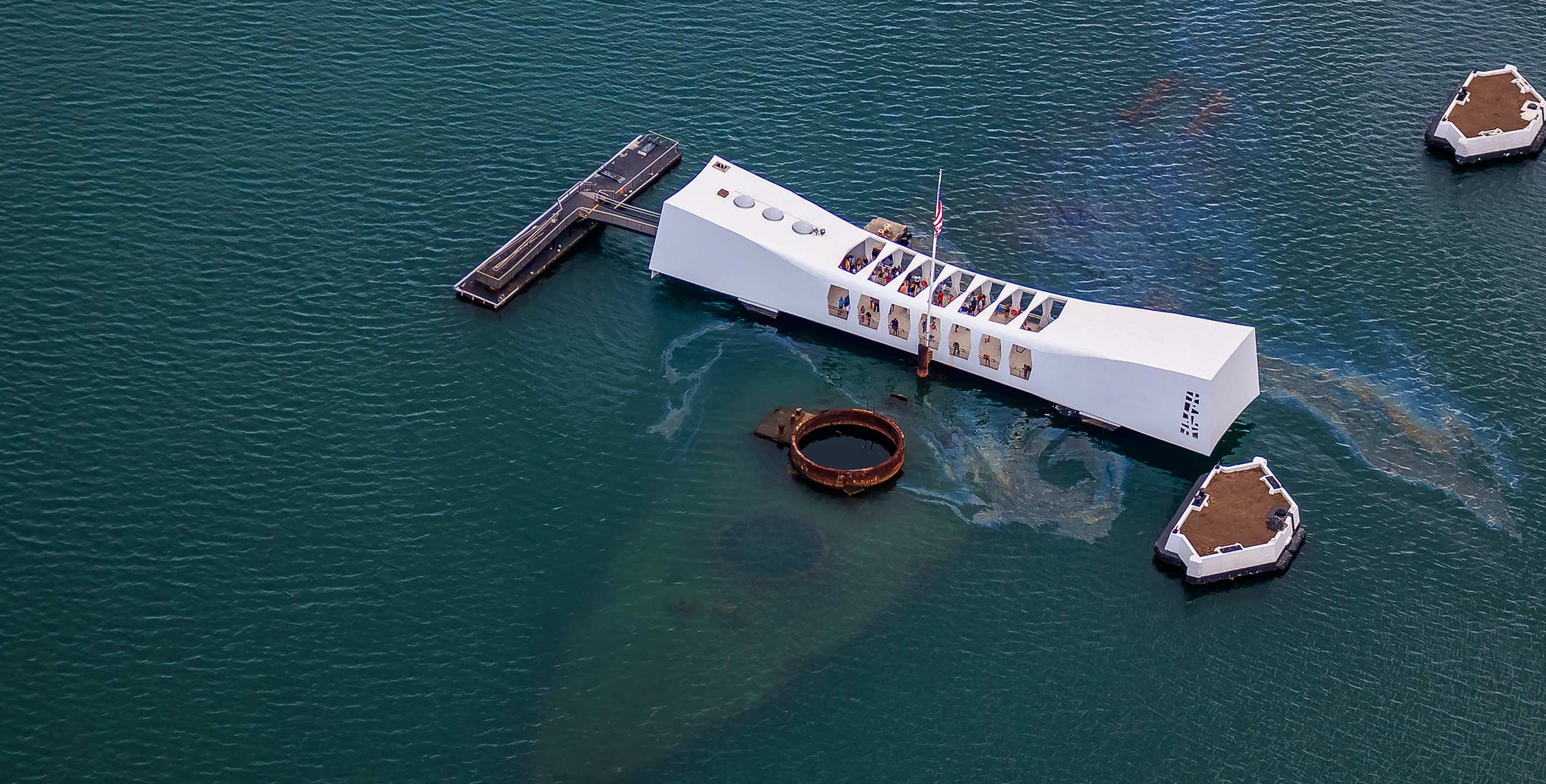 USS Arizona Memorial, aerial view, in Pearl Harbor, Hawaii, image