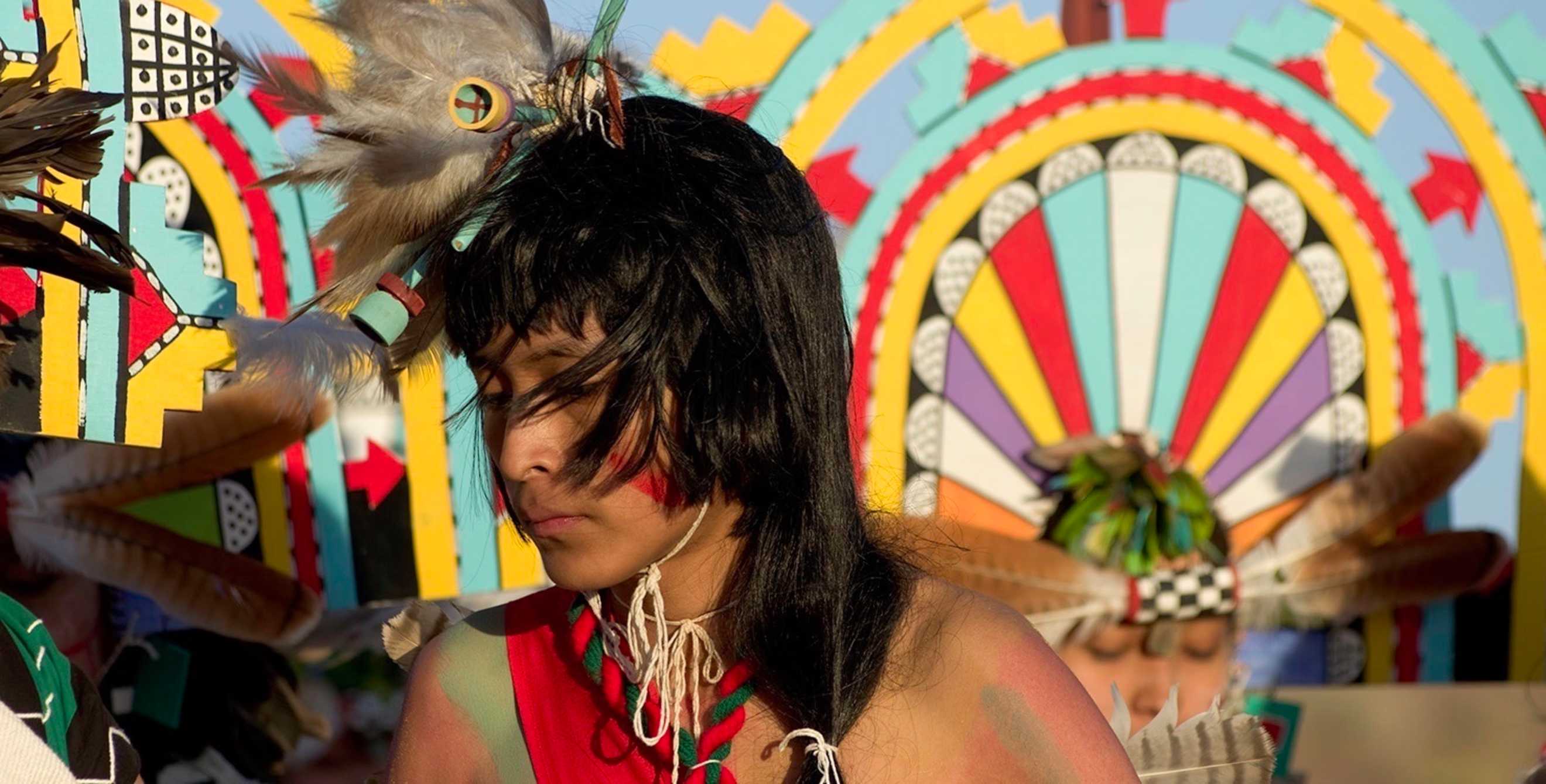 a Hopi dancer in traditional garb, Arizona, picture