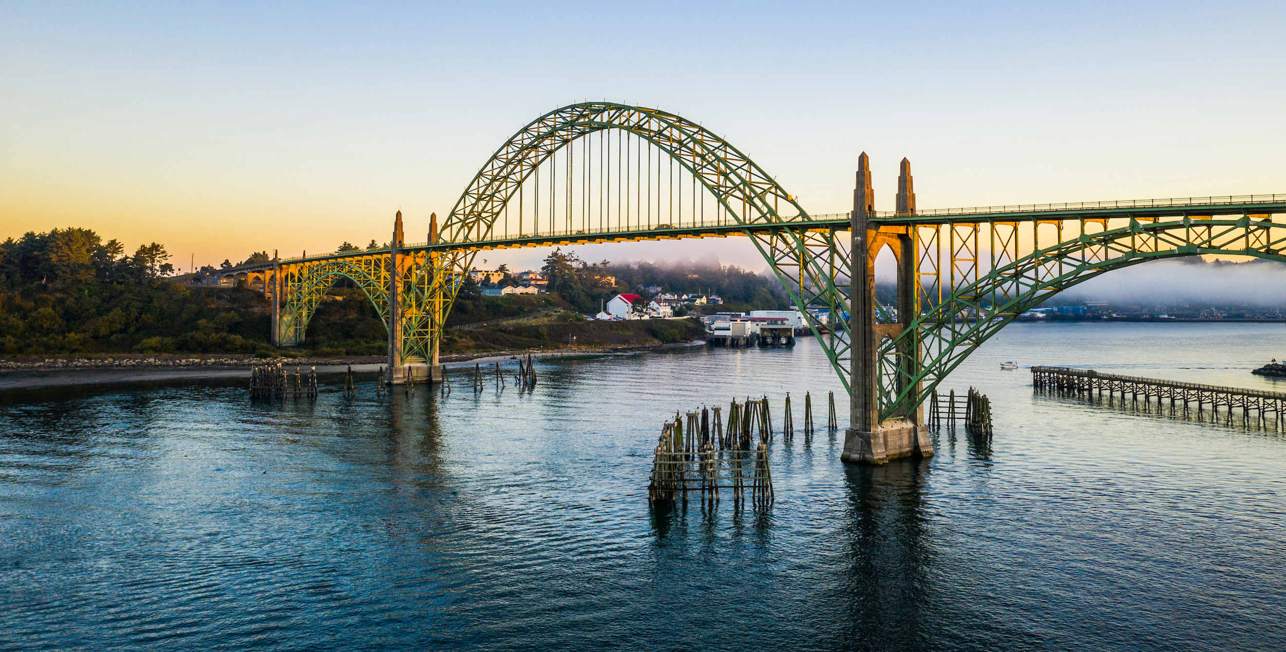 Yaquina Bay Bridge in Newport, Oregon at sunset.