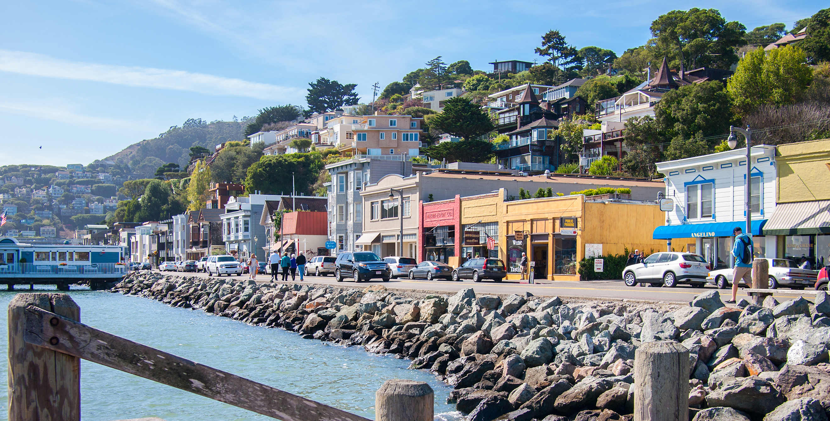 Waterfront Bridgeway street in Sausalito, California, image