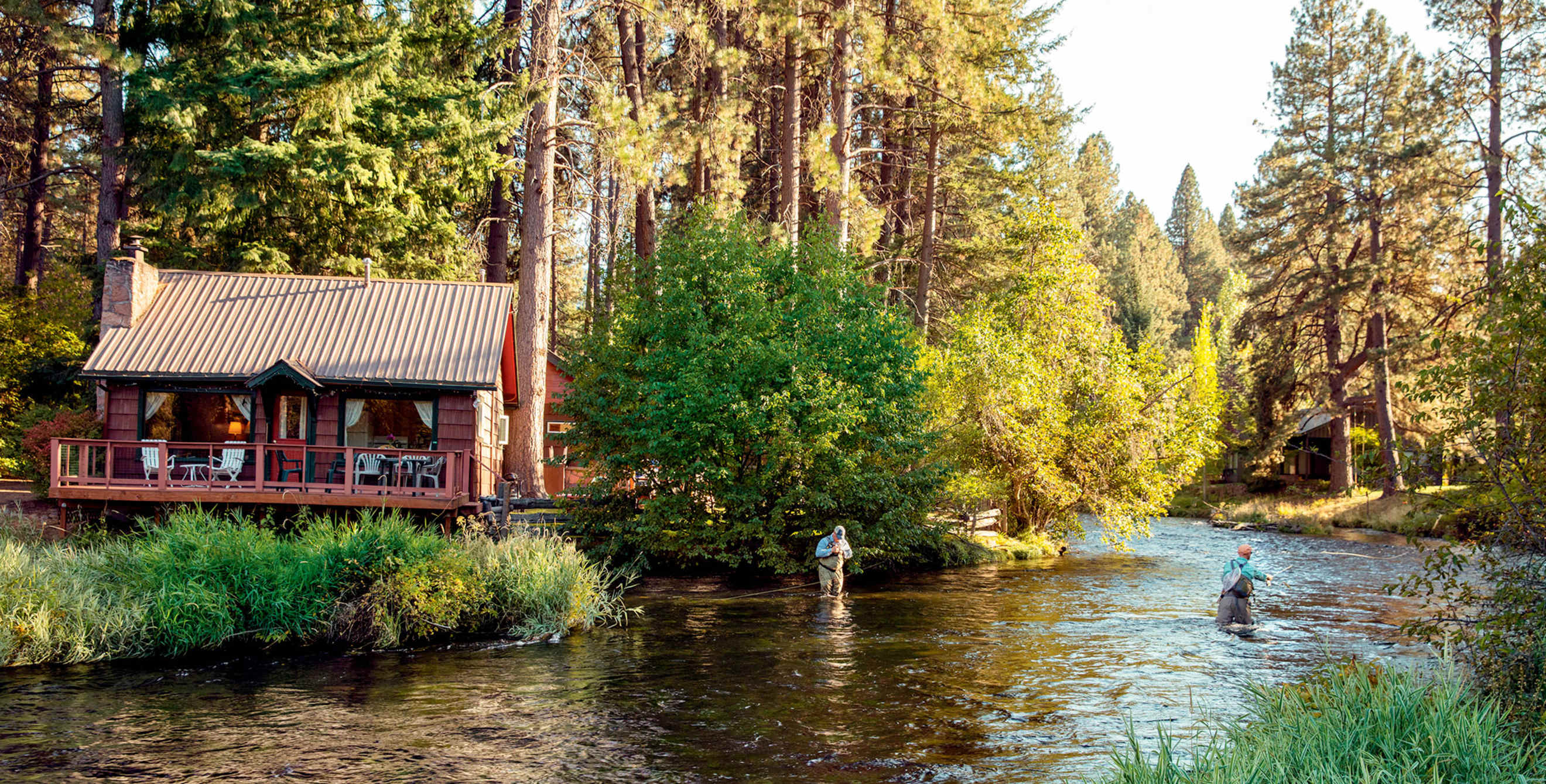 two men trout fishing on the Metolius River at Camp Sherman near Bend, Oregon, picture