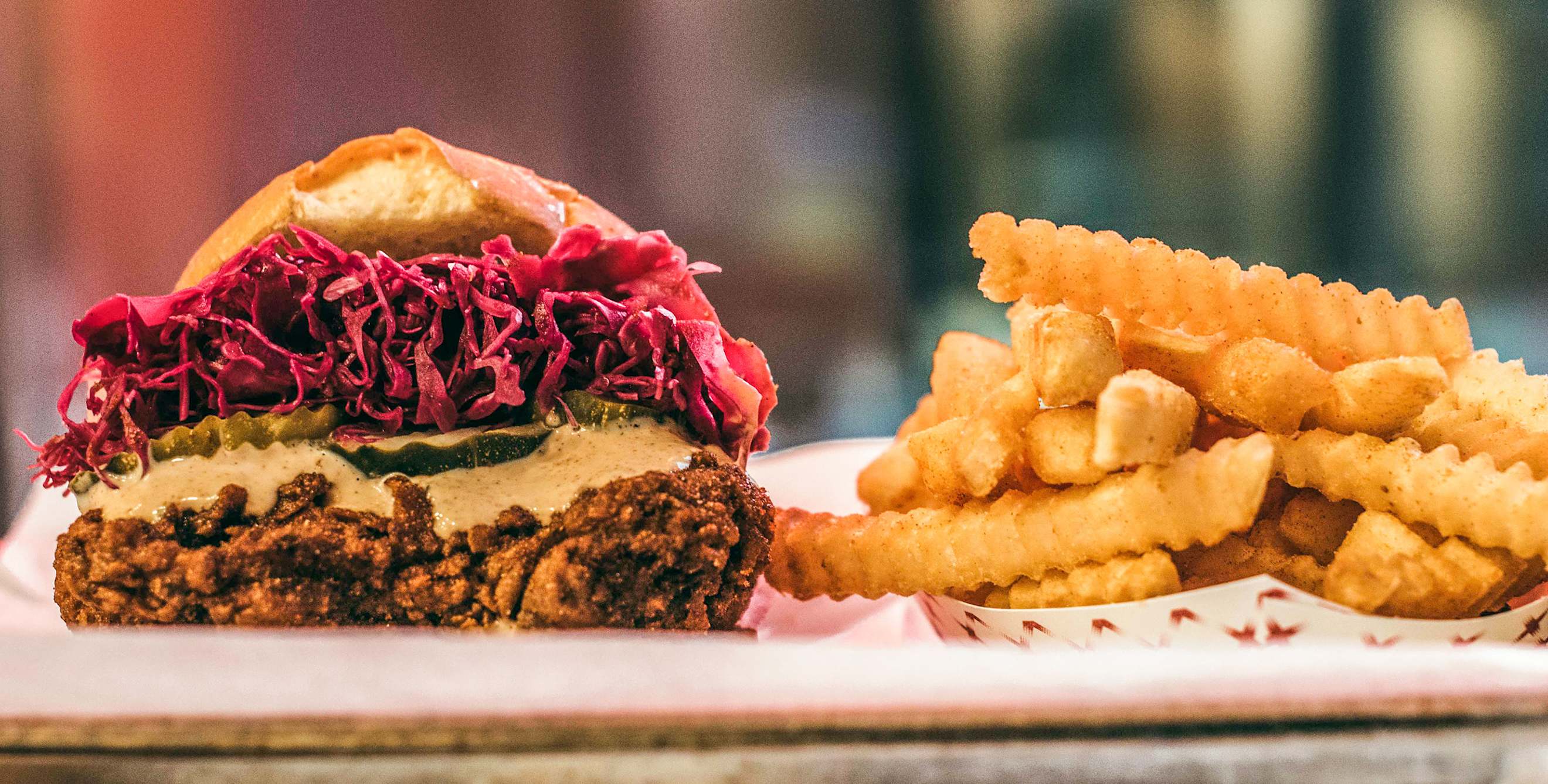 fried chicken sandwich and crinkle fries at Pretty Bird in Salt Lake City, Utah, picture