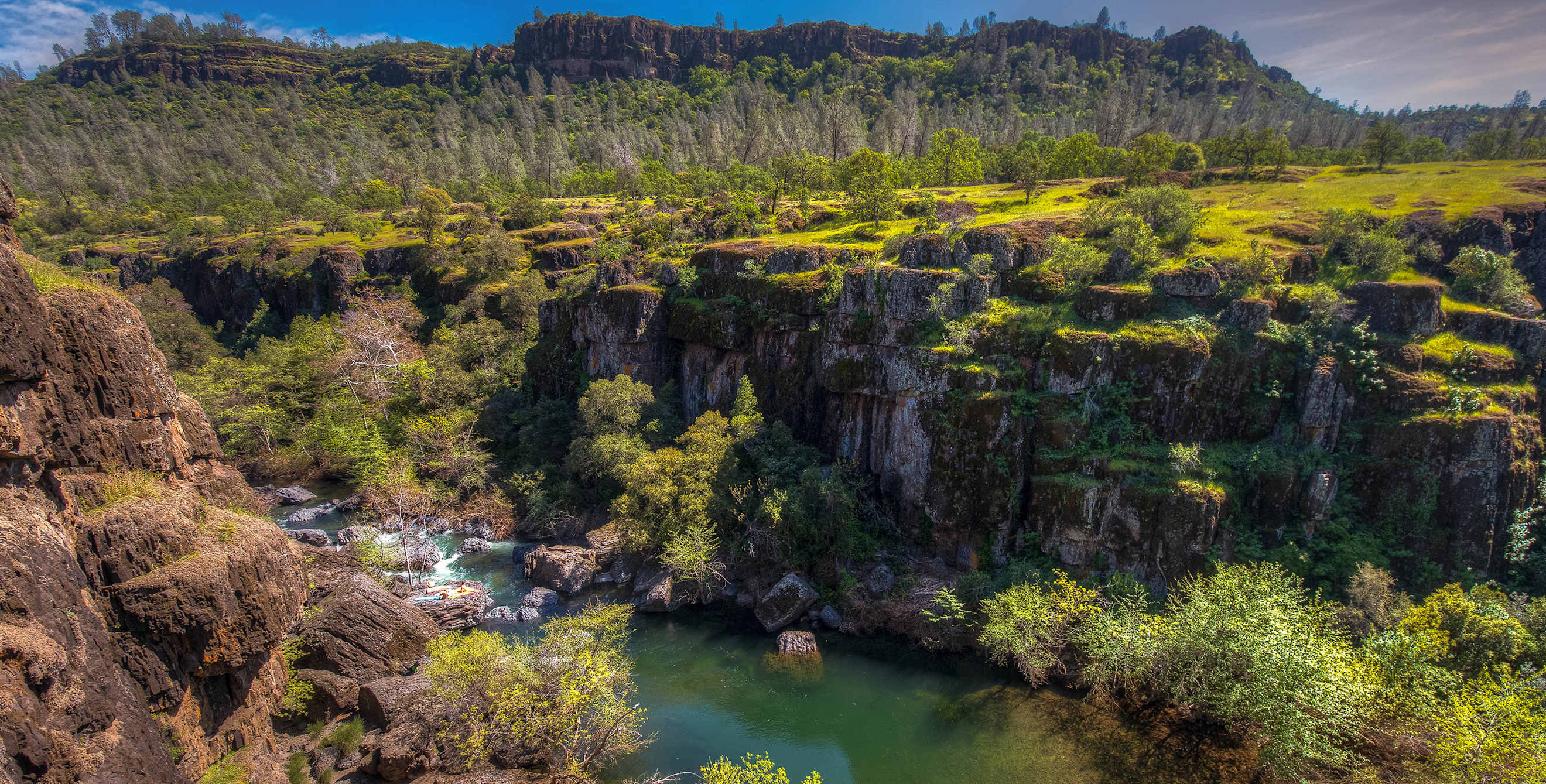 Salmon Hole in Upper Bidewell Park in Chico, CA on a sunny day with water, picture