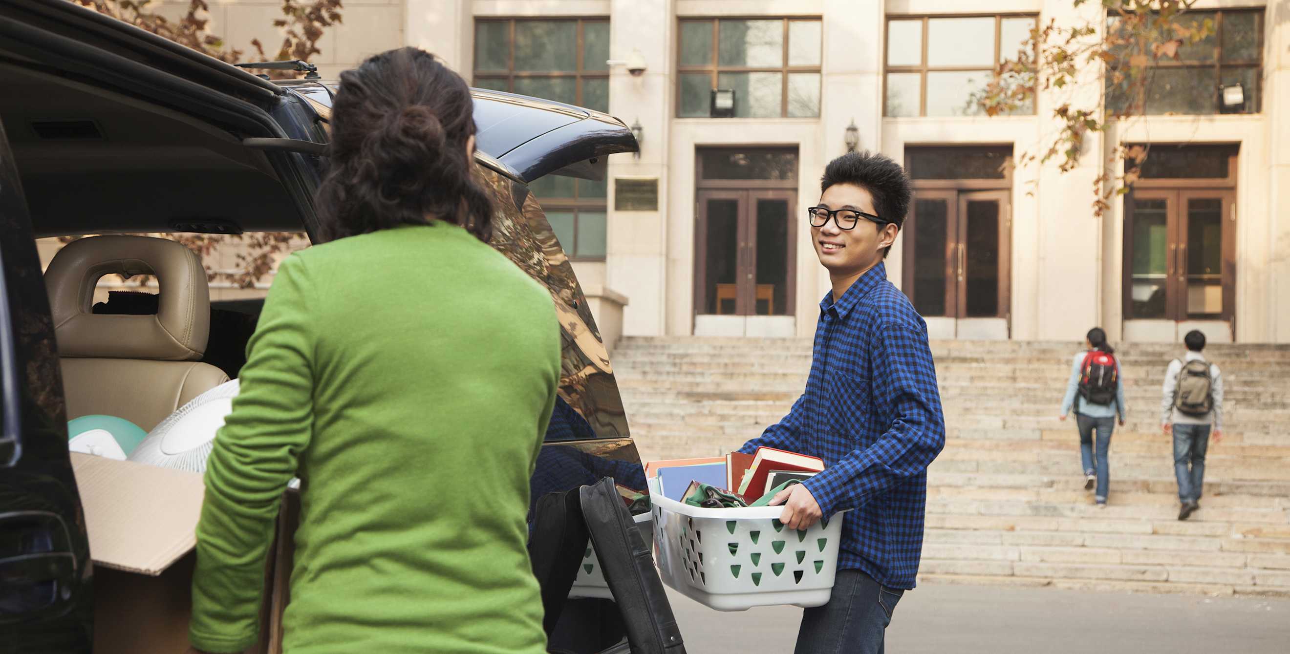 AAA car insurance policy holder takes her child to college