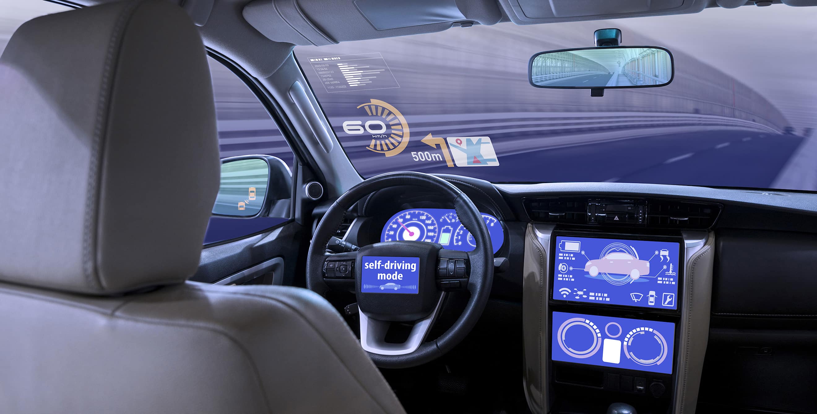 A view of the dashboard of a driverless car