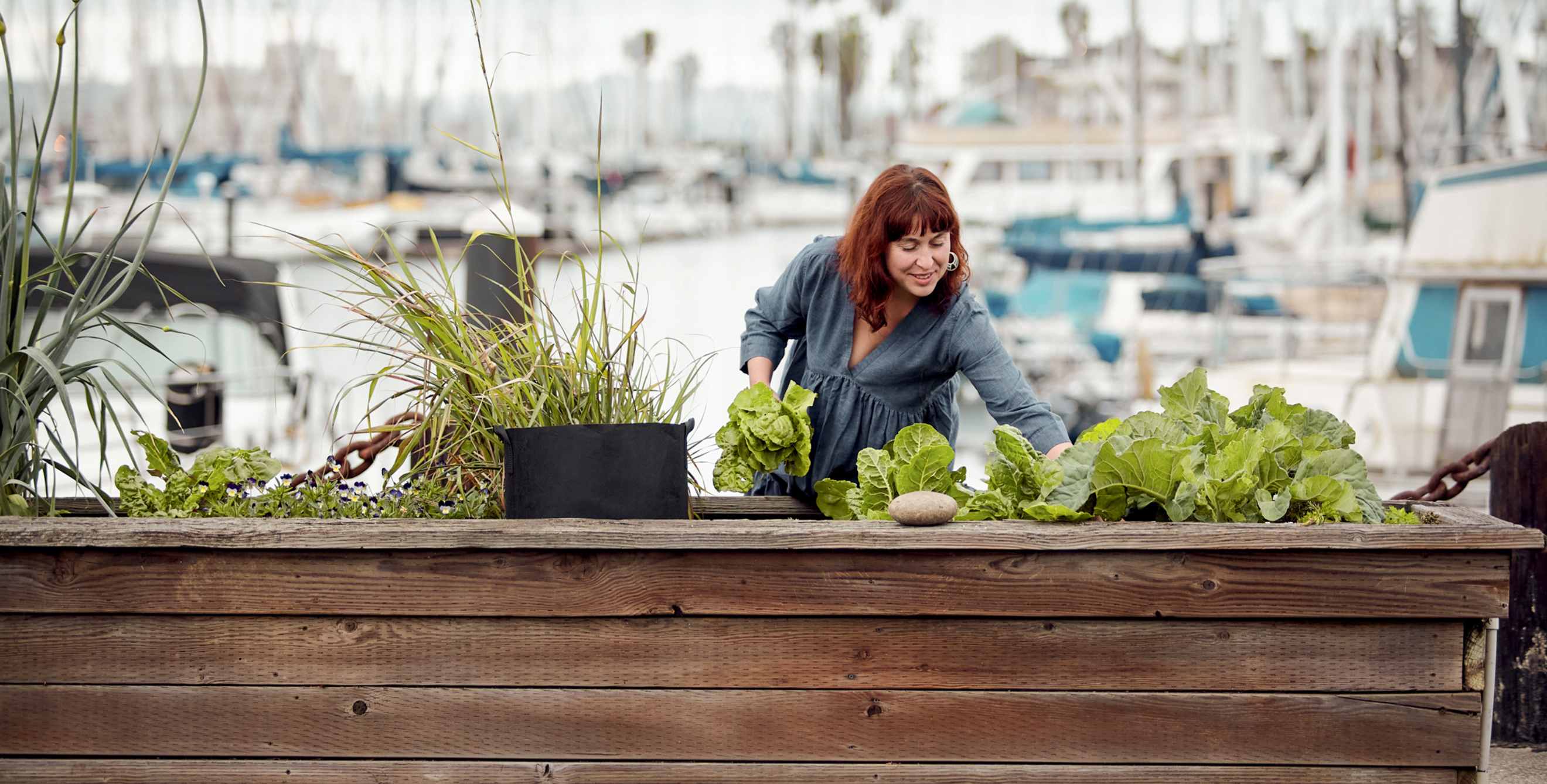 Freda Moon tends to her raised bed garden