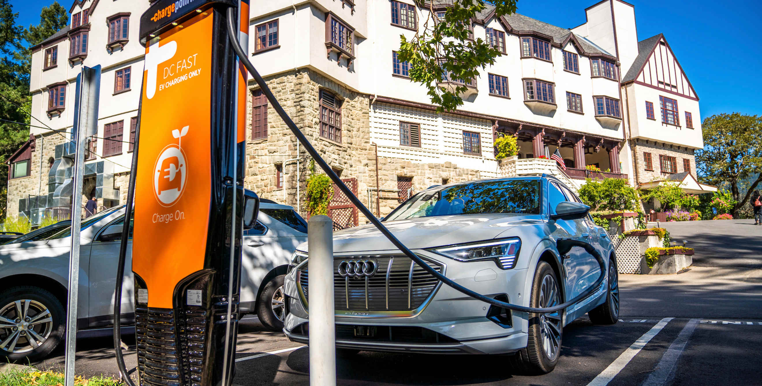 charging the EV battery at the Benbow Historic Inn in Garberville, California