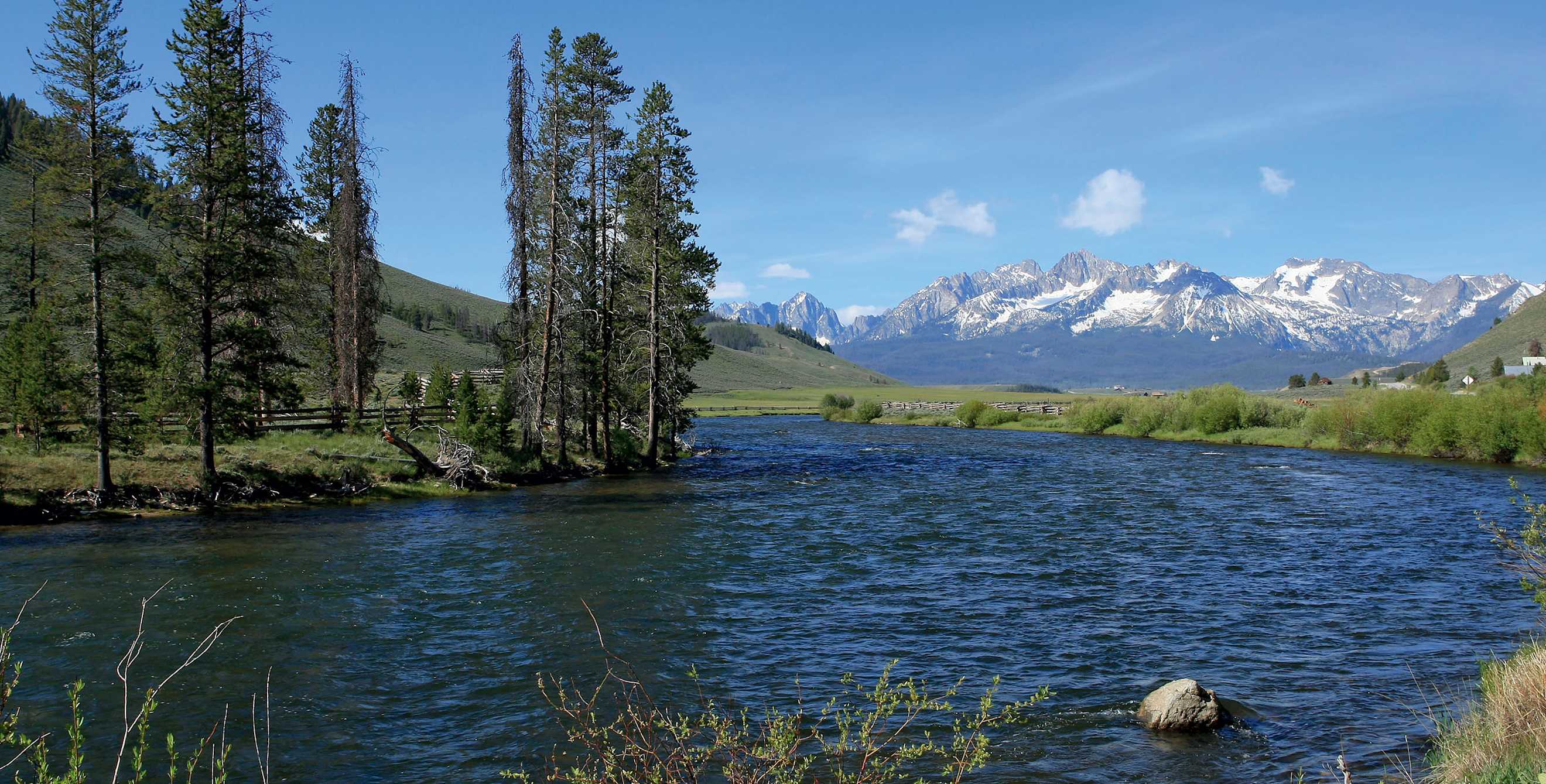 Salmon River in Stanley, Idaho on a blue day.