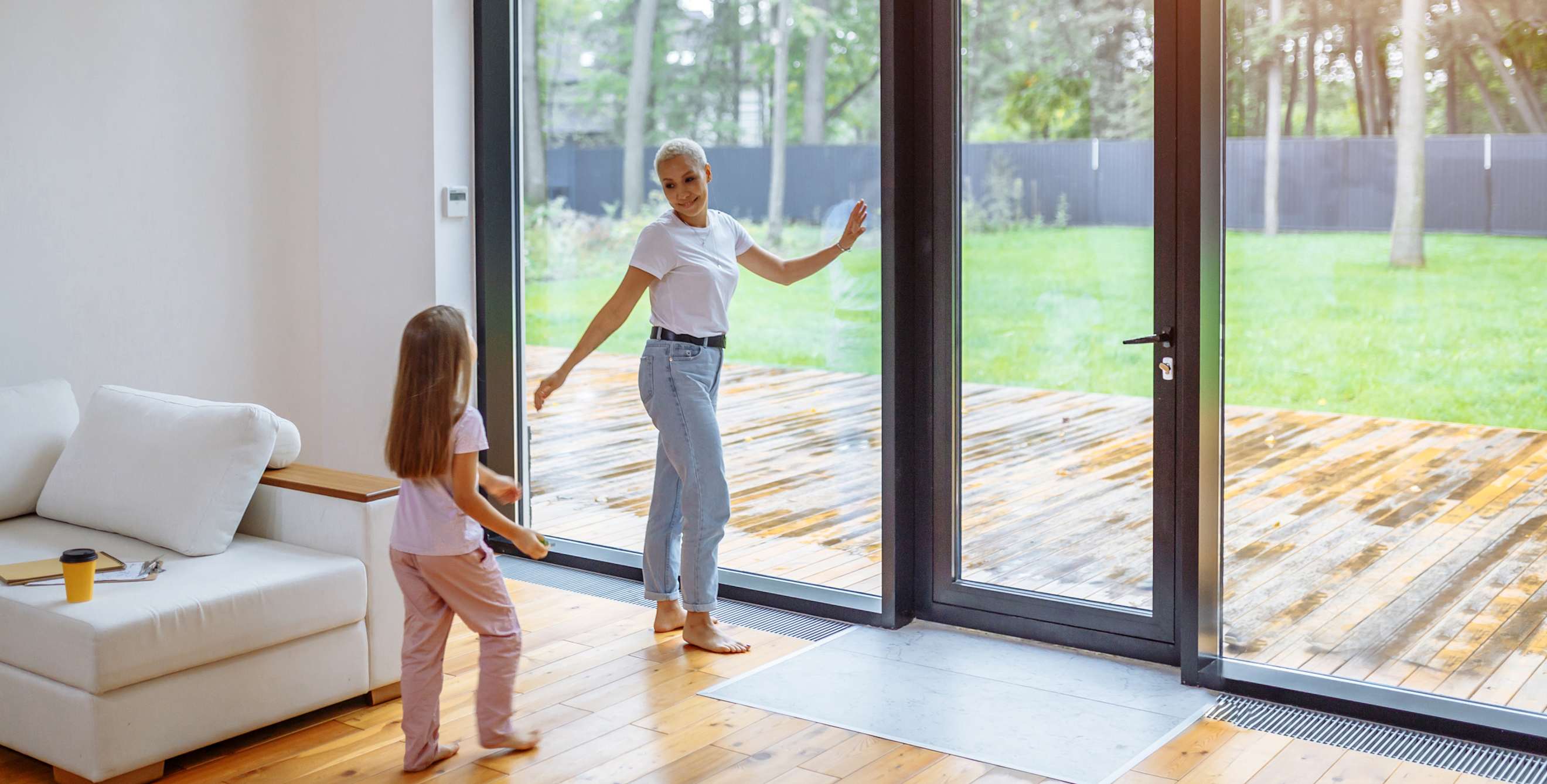 A woman and her daughter walk through the best fire escapes in their home.