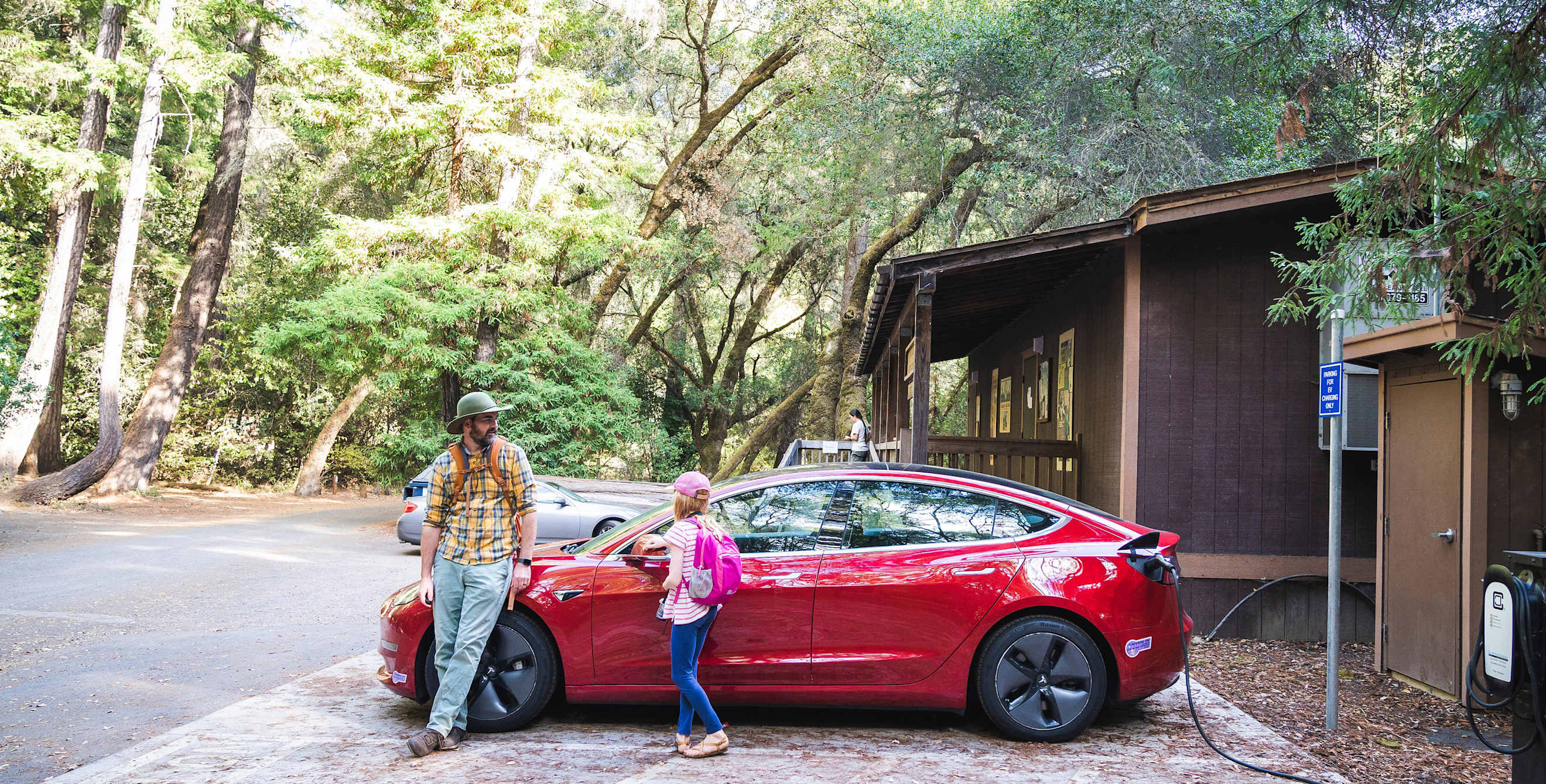 Tesla charging at Hendy Woods State Park.