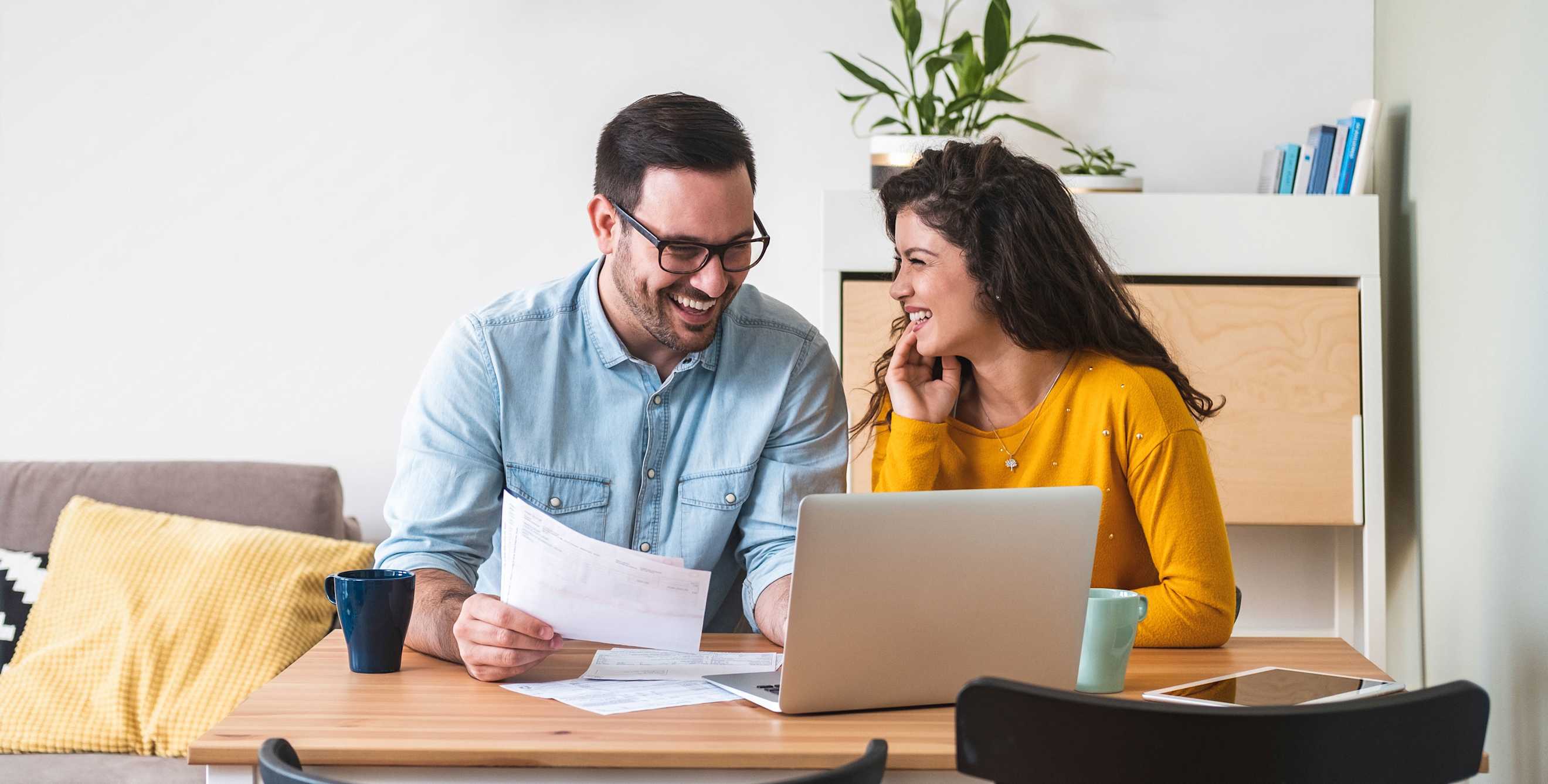 A couple review their finances together.