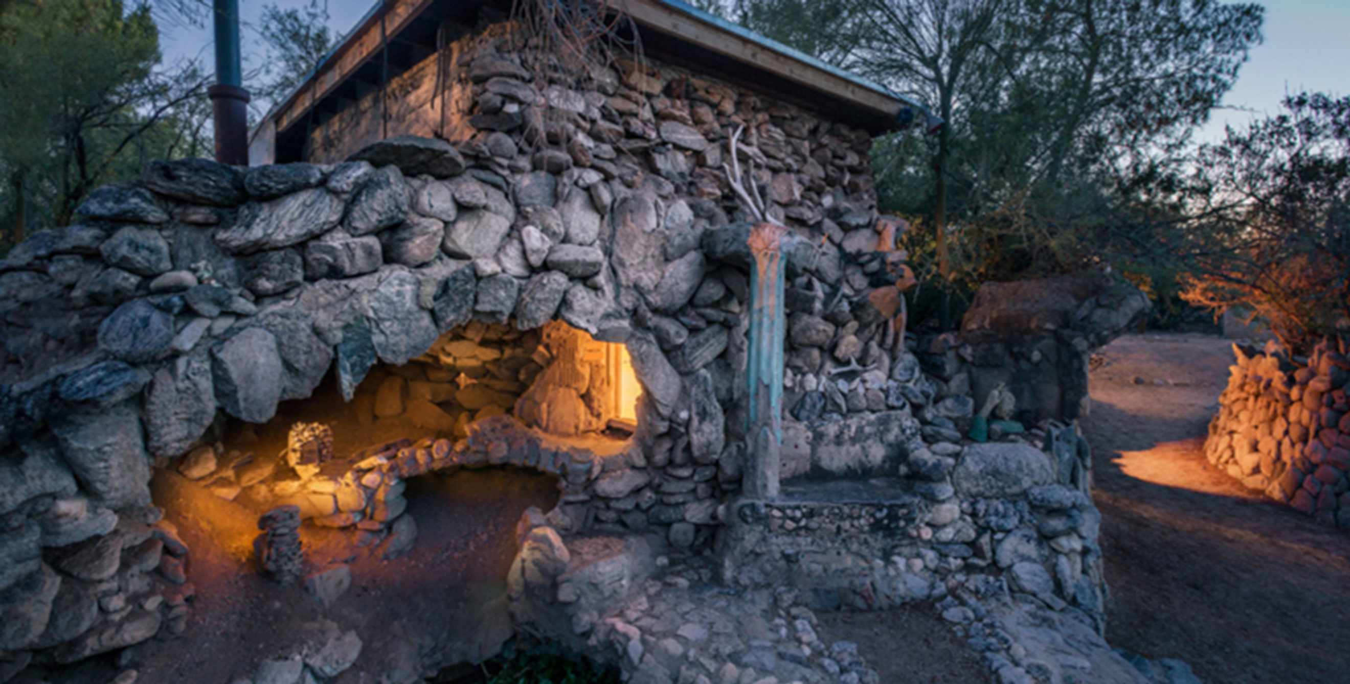 Valley of the Moon stone house after dark in Tucson, Arizona, photo