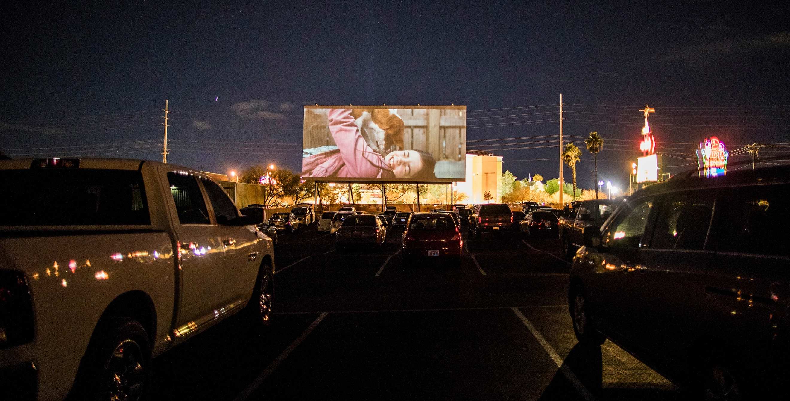Guests of the West Wind Las Vegas Drive-In enjoy a Saturday night movie.