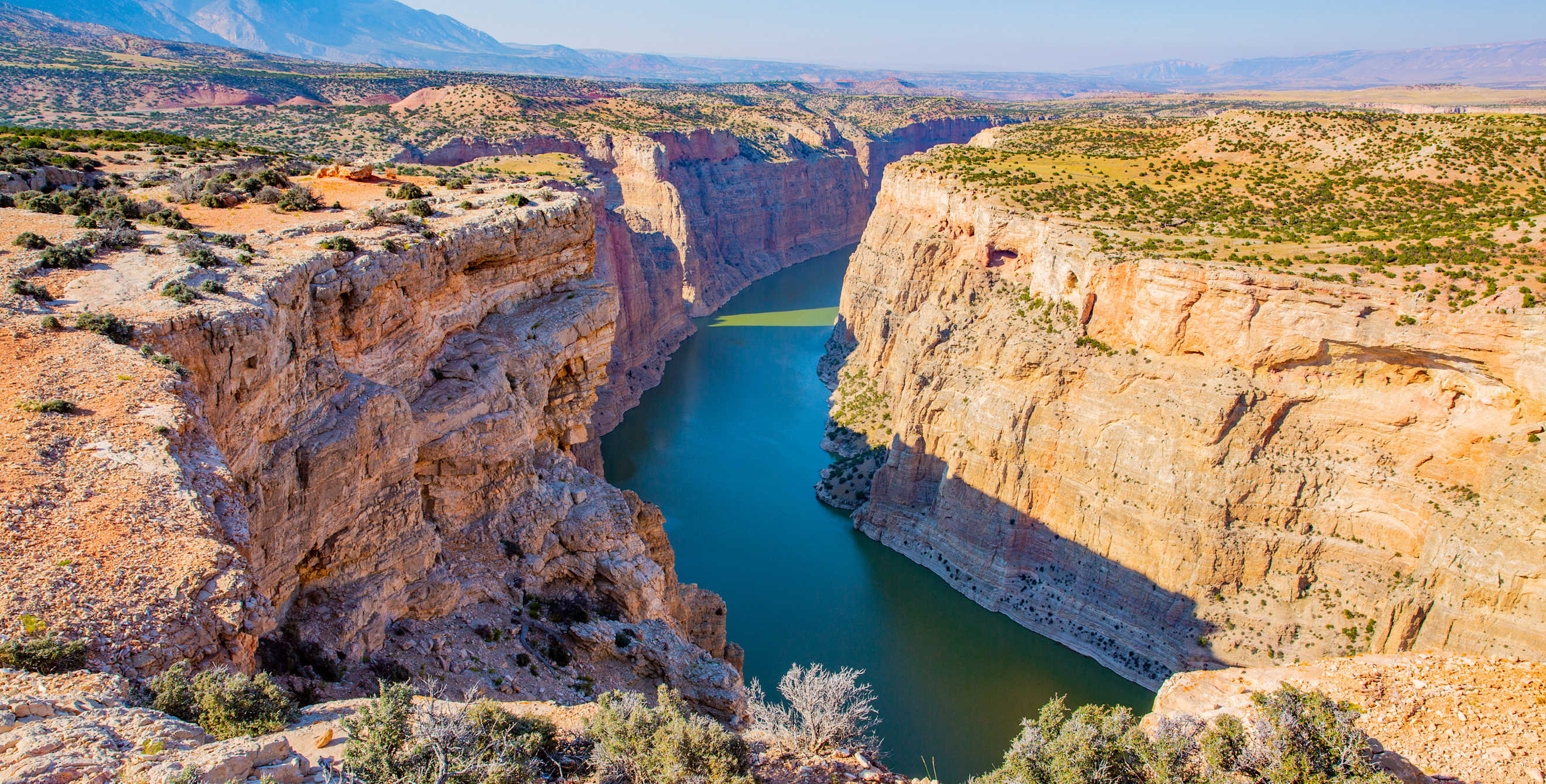 Bighorn River cuts through the steep canyon walls in Bighorn Canyon National Recreation Area.