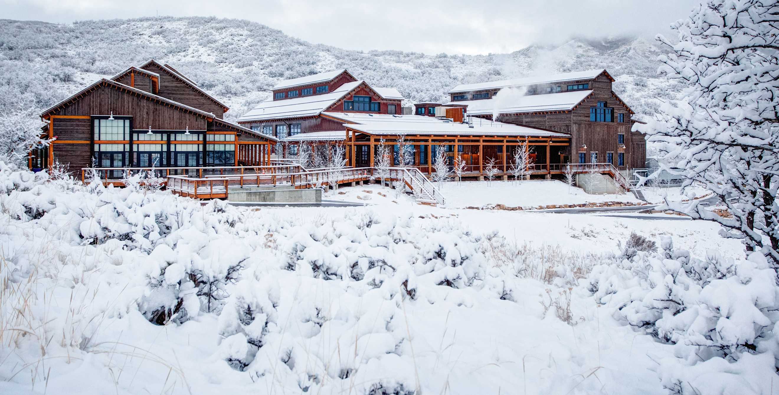 High West Distillery in Wanship, Utah blanketed in snow.
