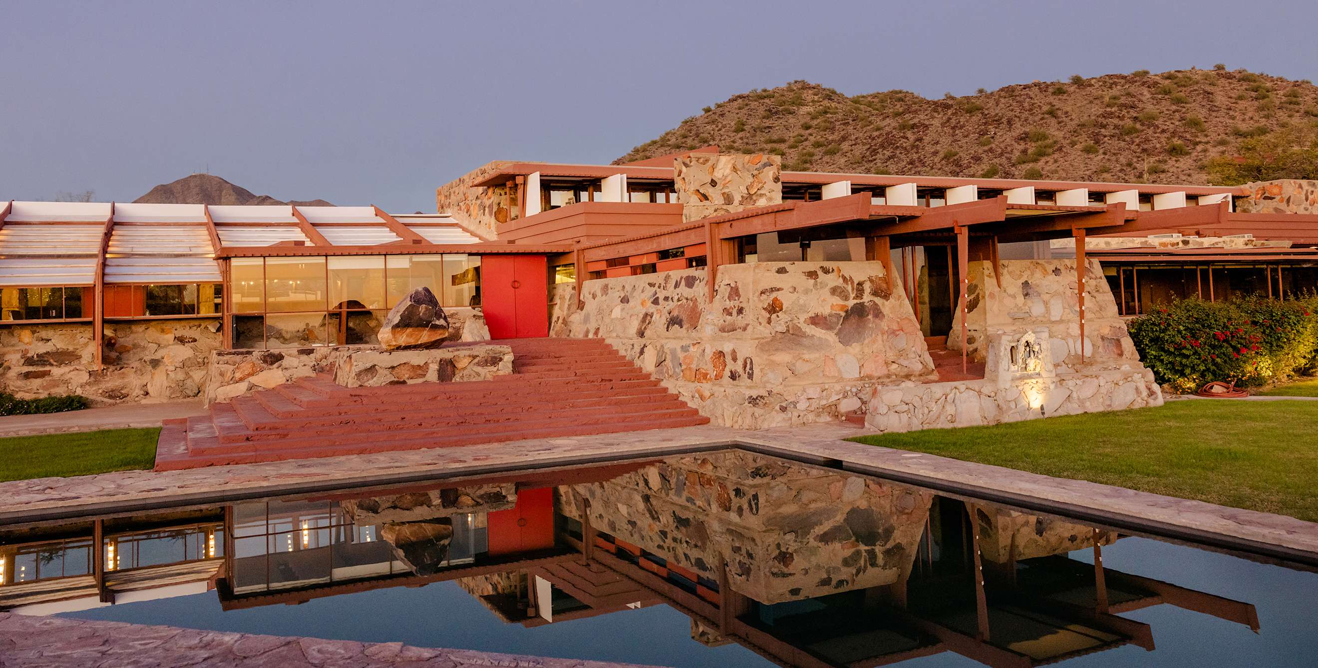 the exterior of Taliesin West and surrounding landscape in Scottsdale, Arizona