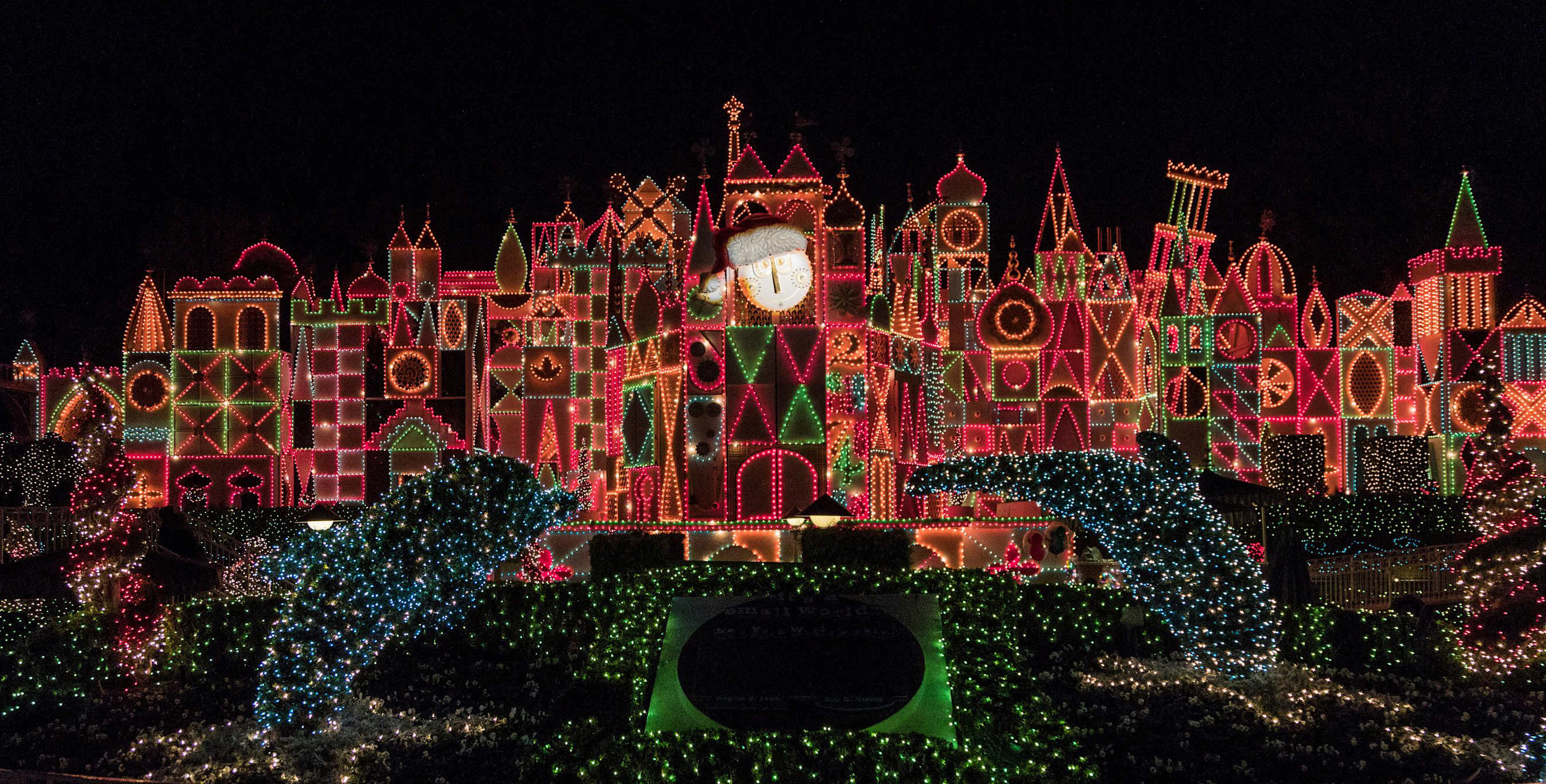 Disneyland's "It's a Small World" Holiday ride decked out in thousands of lights for the holidays.