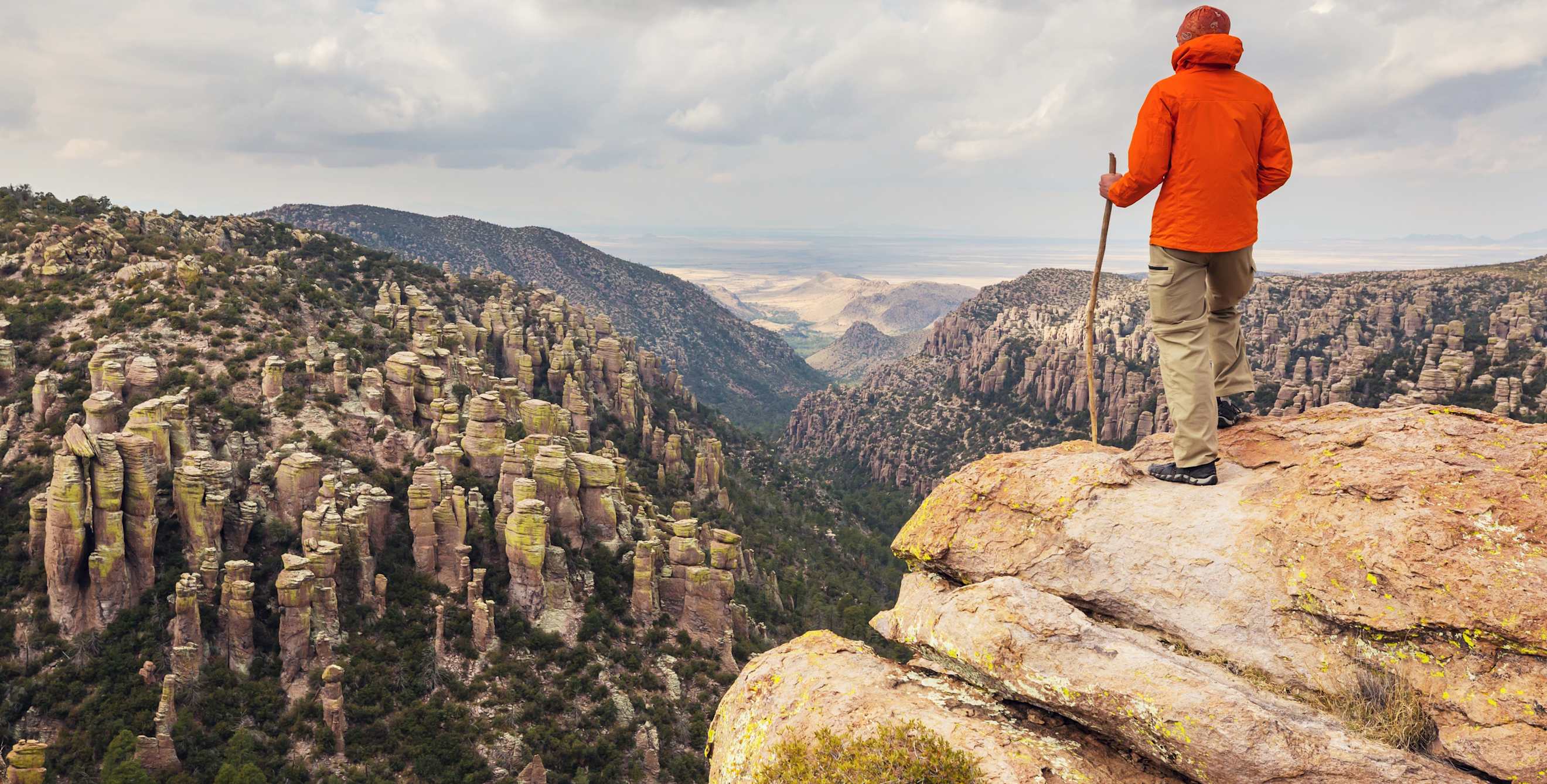 A hiker overlooks Chiricahua National Monument in Arizona's Cochise County.