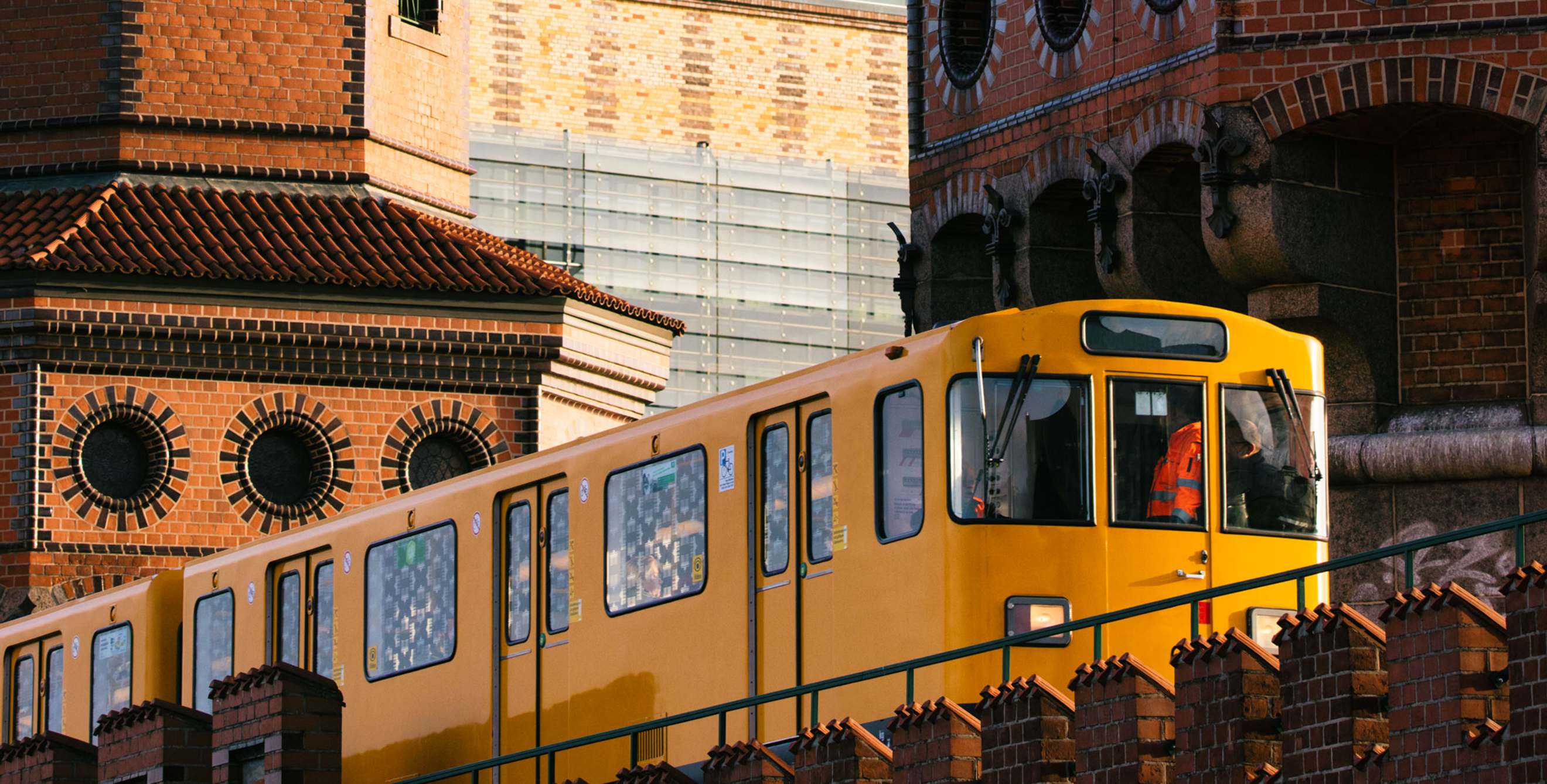Yellow Berlin Subway Train Crossing Oberbaum Bridge