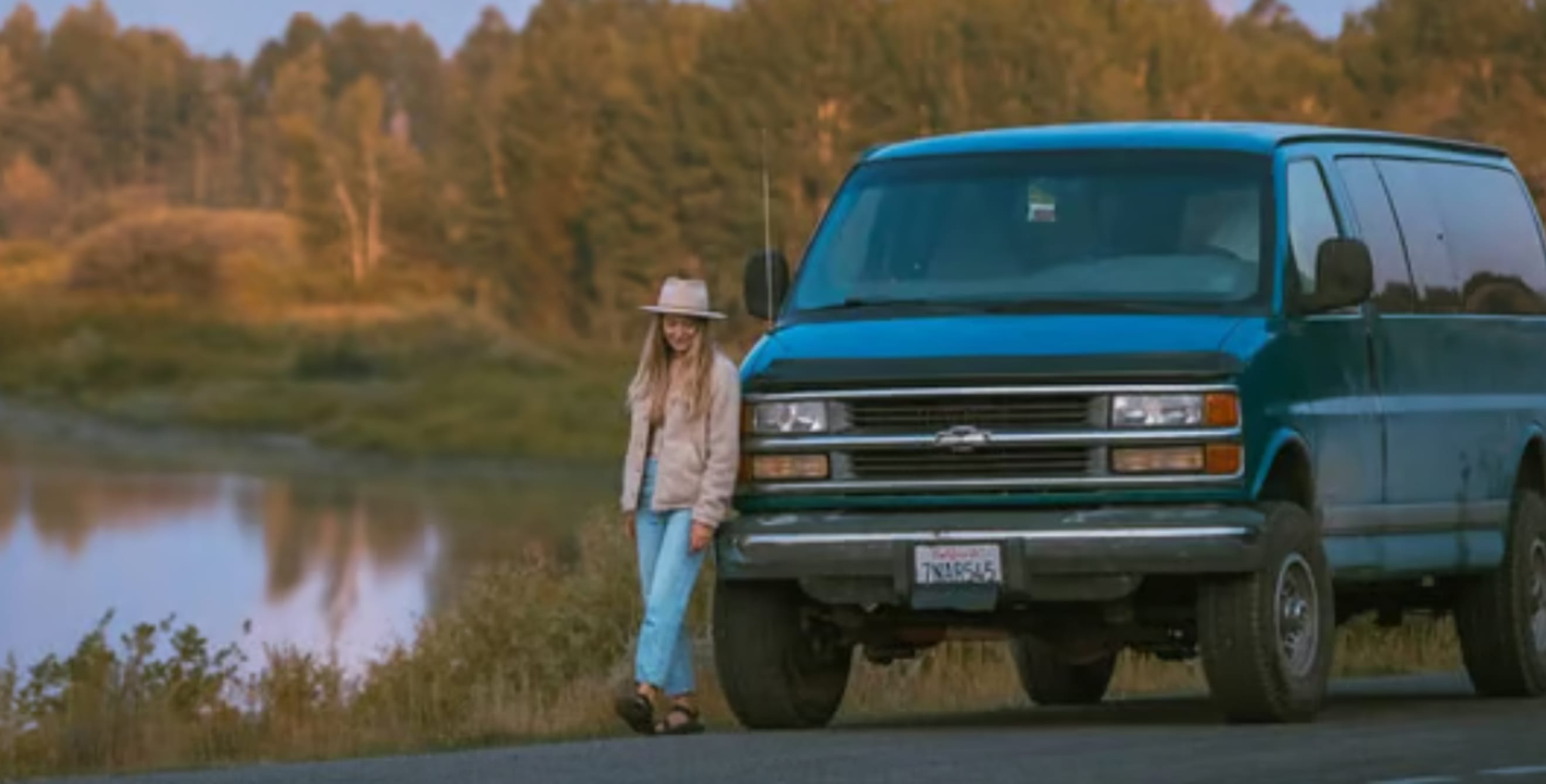 Traveler on the road in her van