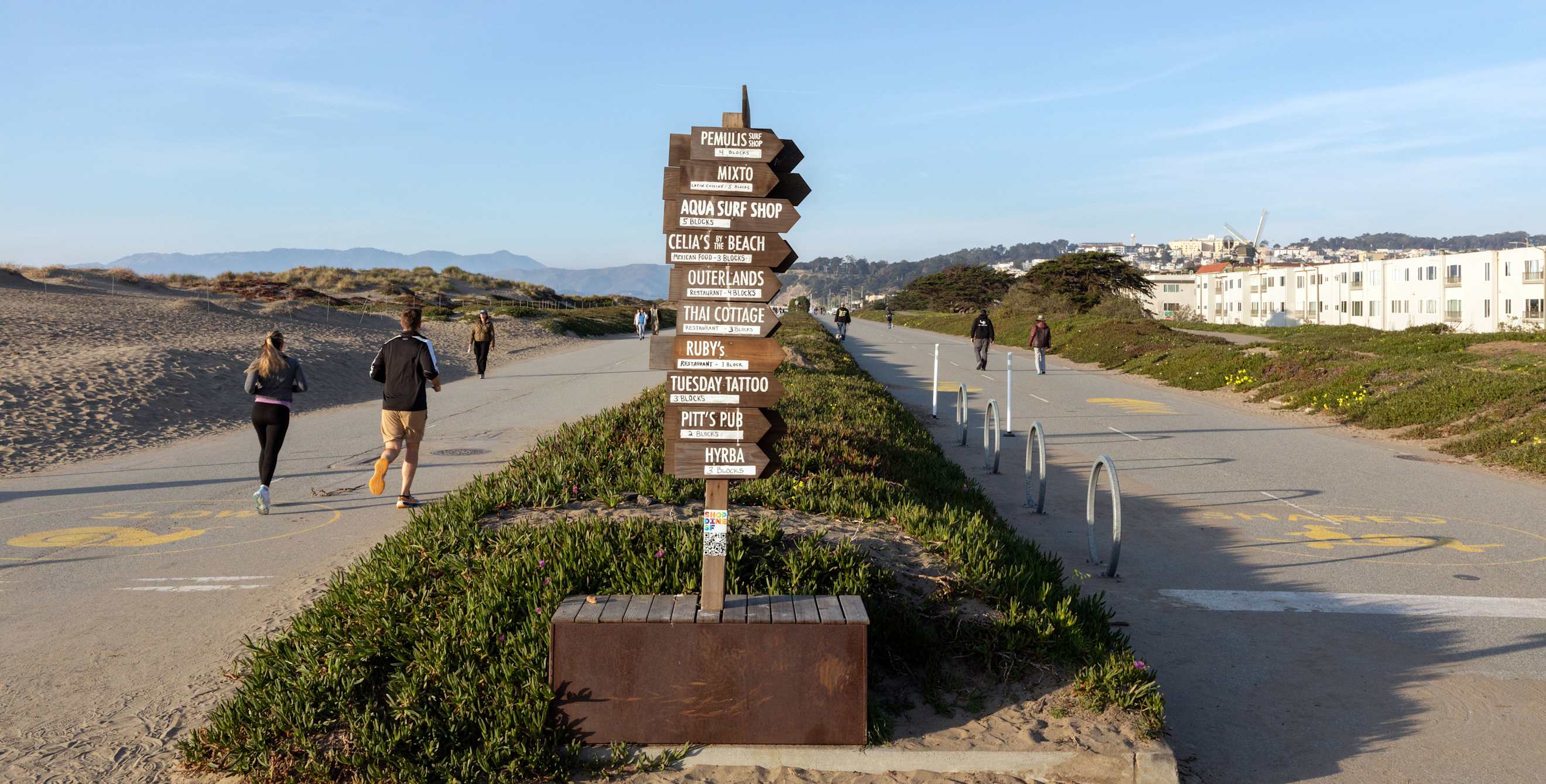 People enjoying the sunny day at Sunset Dunes park near Judah St. in the Outer Sunset District of San Francisco.