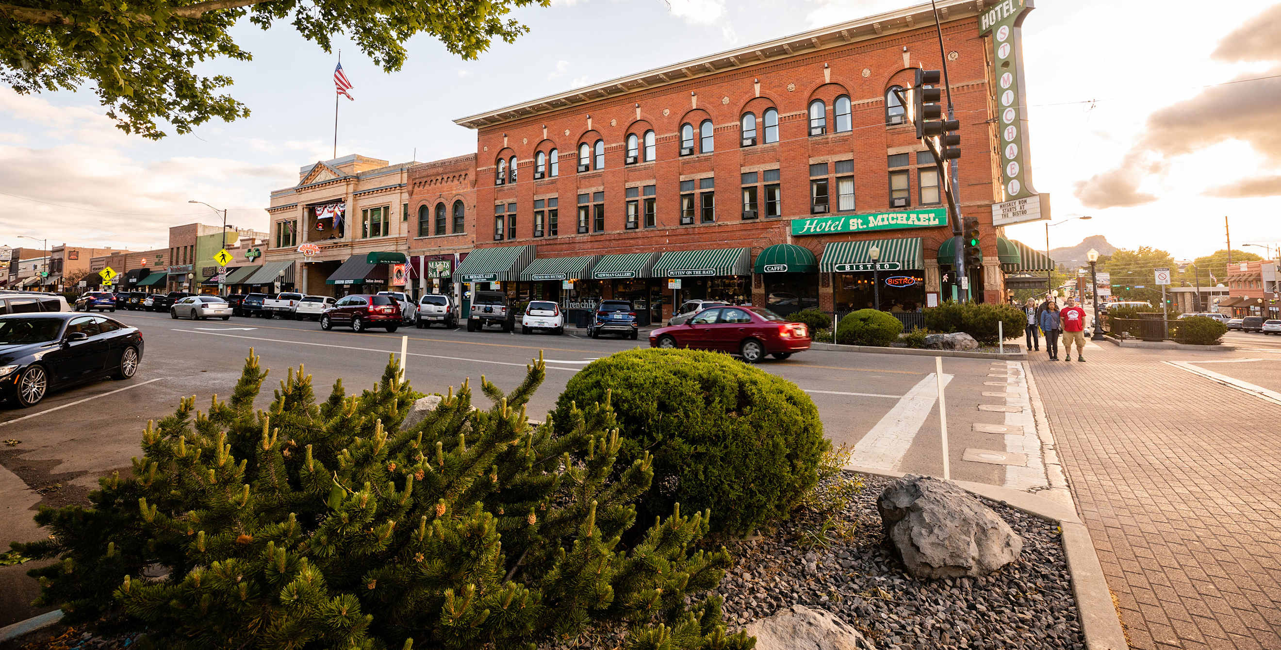 People walk Whiskey Row in Prescott, Arizona.