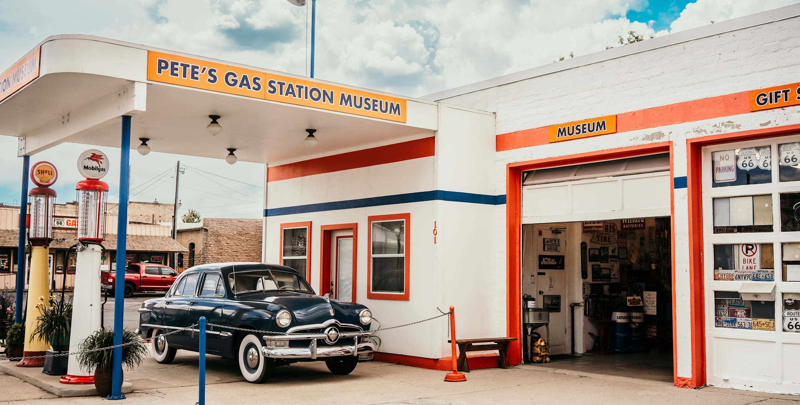 The exterior of Pete's Gas Station Museum in Williams, Arizona.