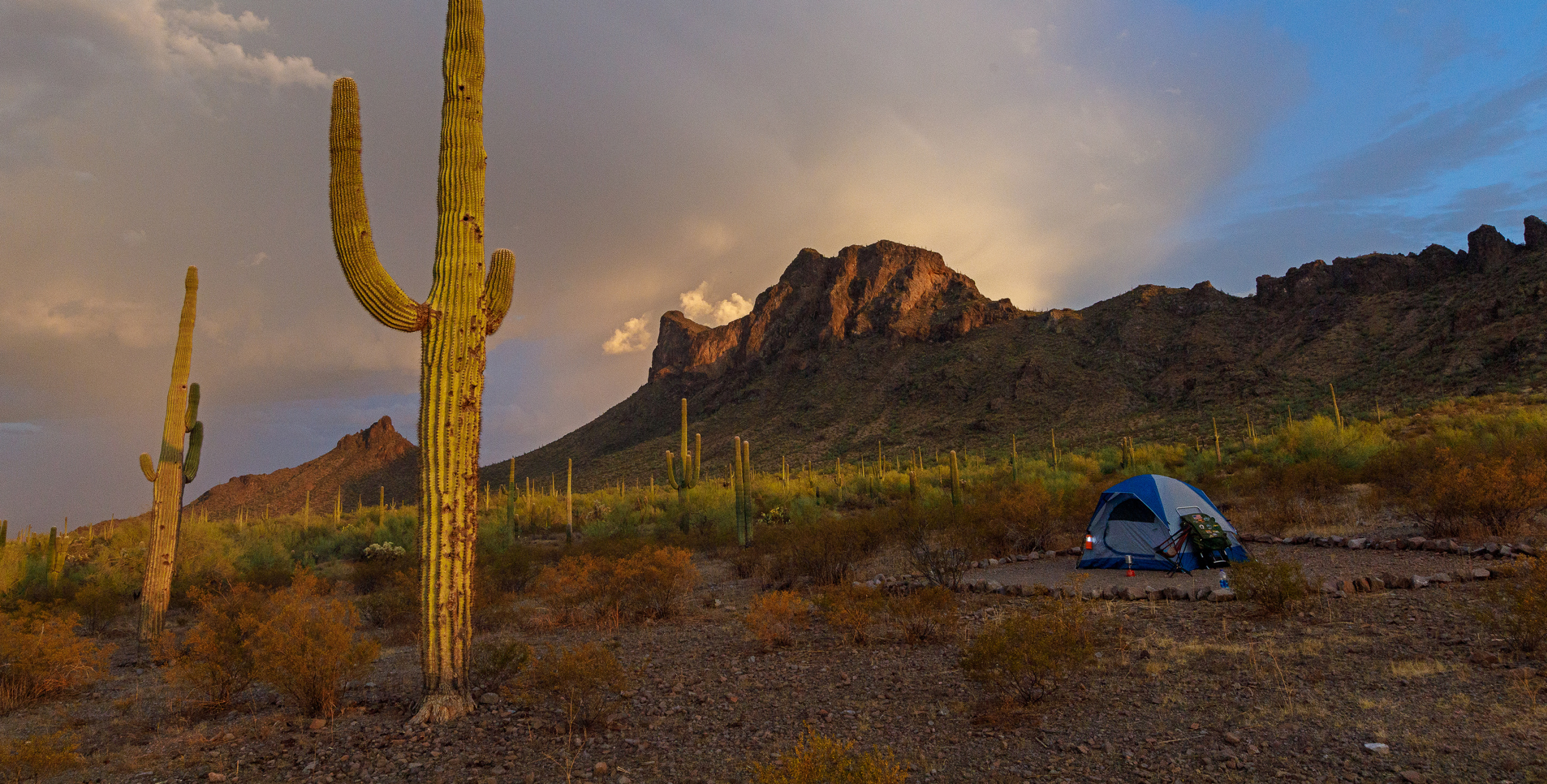 A tent in Picacho Peak State Park Campground, Wymola, Arizona.