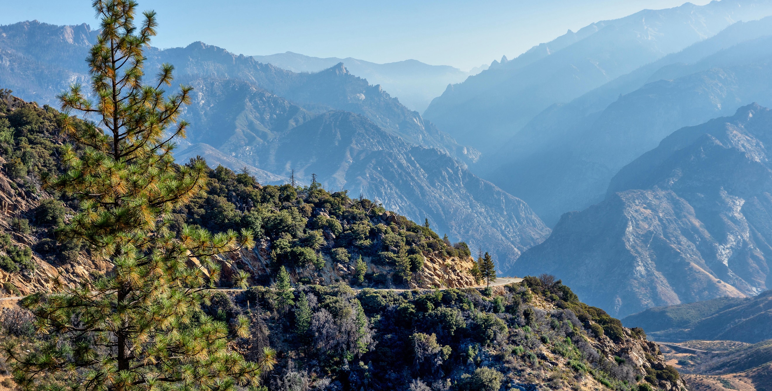 The view of Kings Canyon Scenic Byway in Sequoia National Forest, California.