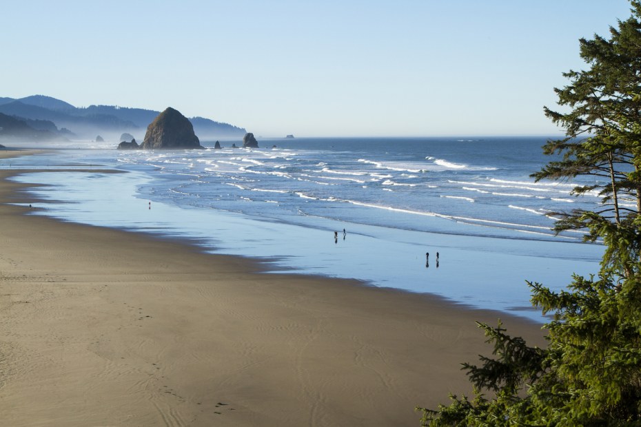 Cannon Beach in the morning with Haystack Rock in background, picture