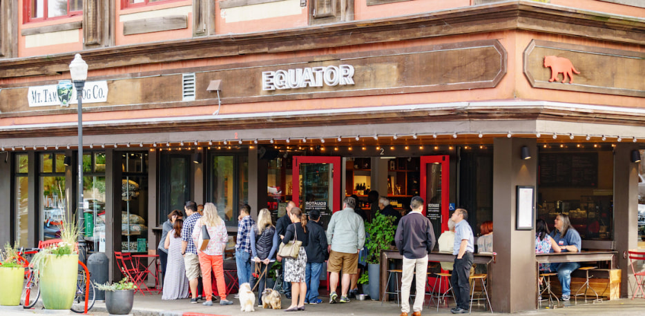 people line up outside Equator Coffee in Mill Valley, picture