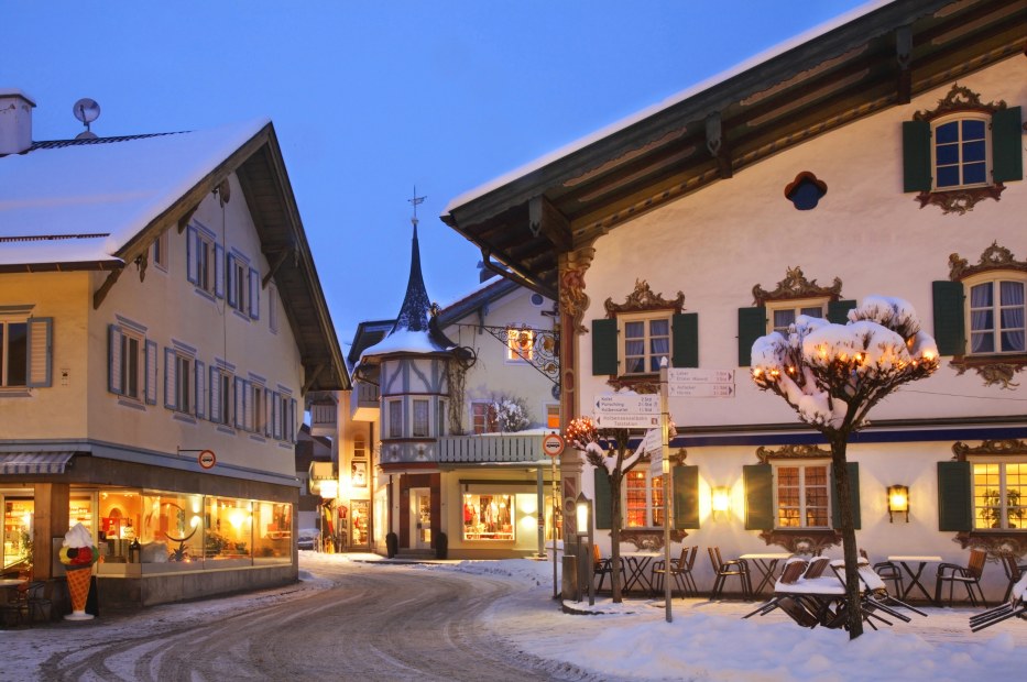 Oberammergau, Germany with a light dusting of snow, image