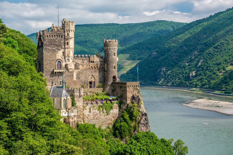 The majestic Rheinstein Castle overlooks Rhine Valley landscape, picture