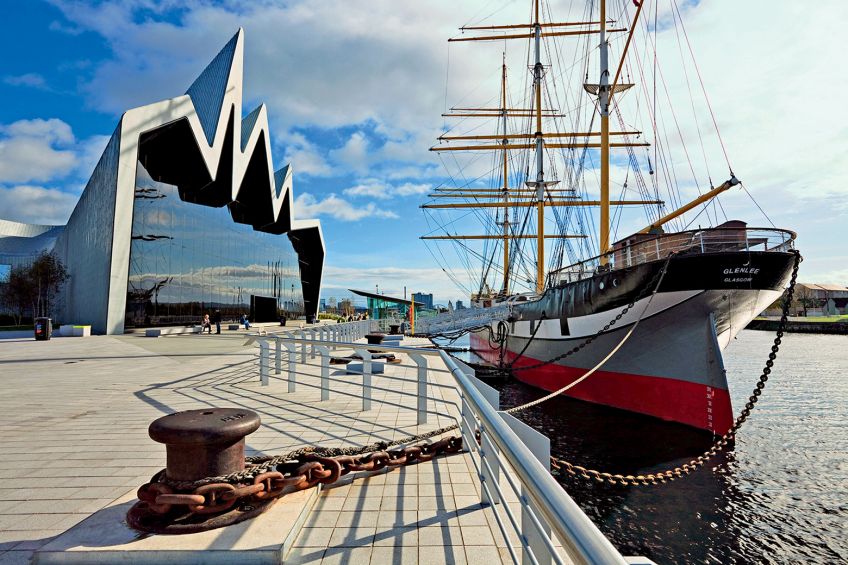 Tall ship, Glenlee, moored outside of Riverside Museum, Glasgow, Scotland, picture