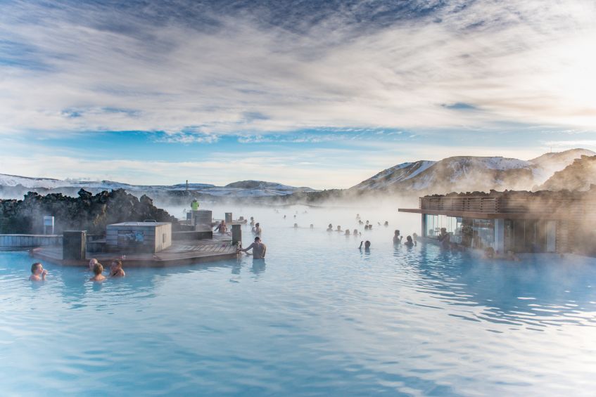 people soaking in the Blue Lagoon in Iceland, picture