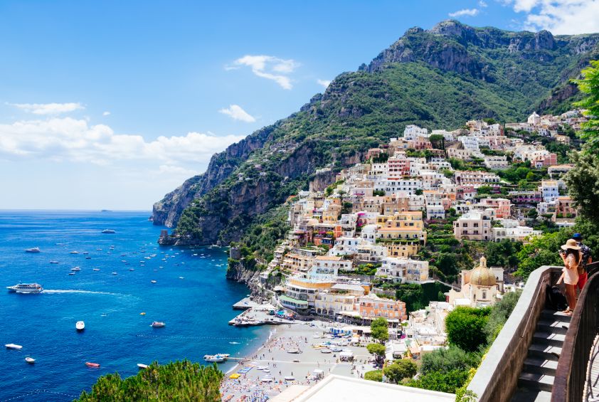 Positano, Amalfi Coast, in Southern Italy coastal view on a sunny day, image