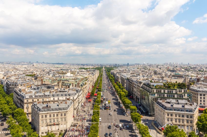 Champs-Elysees stretches out in aerial view of Paris, picture