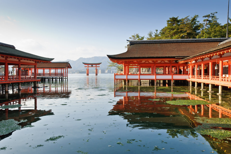 Itsukushima Shrine floating O-Torii gate through the walls of the shrine in Japan, image