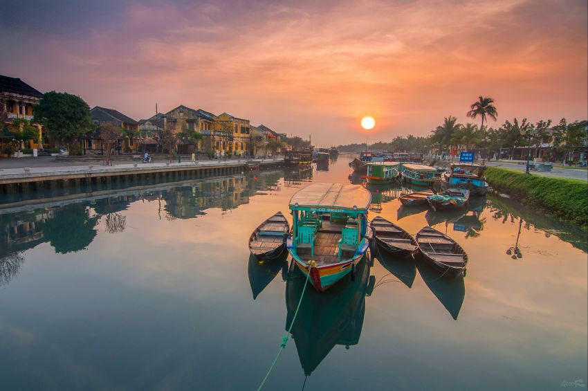 Hoi An canal at sunset in Vietnam, image