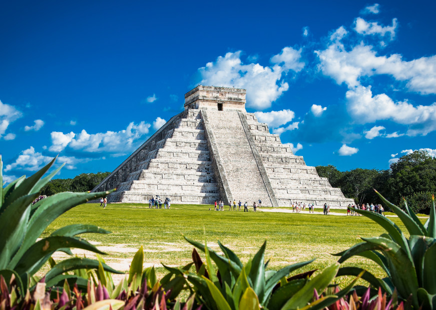 People stand in front of Chichen Itza a Mayan ruin in the Yucatan Peninsula of Mexico, image