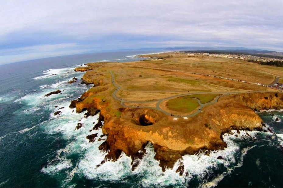an aerial shot of the Noyo Headlands Coastal Trail overlooking Mendocino County, picture
