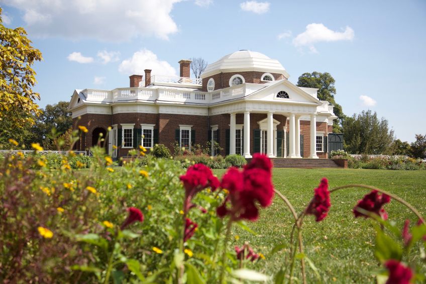 flowers bloom in front of Thomas Jefferson's Monticello estate in Virginia, image